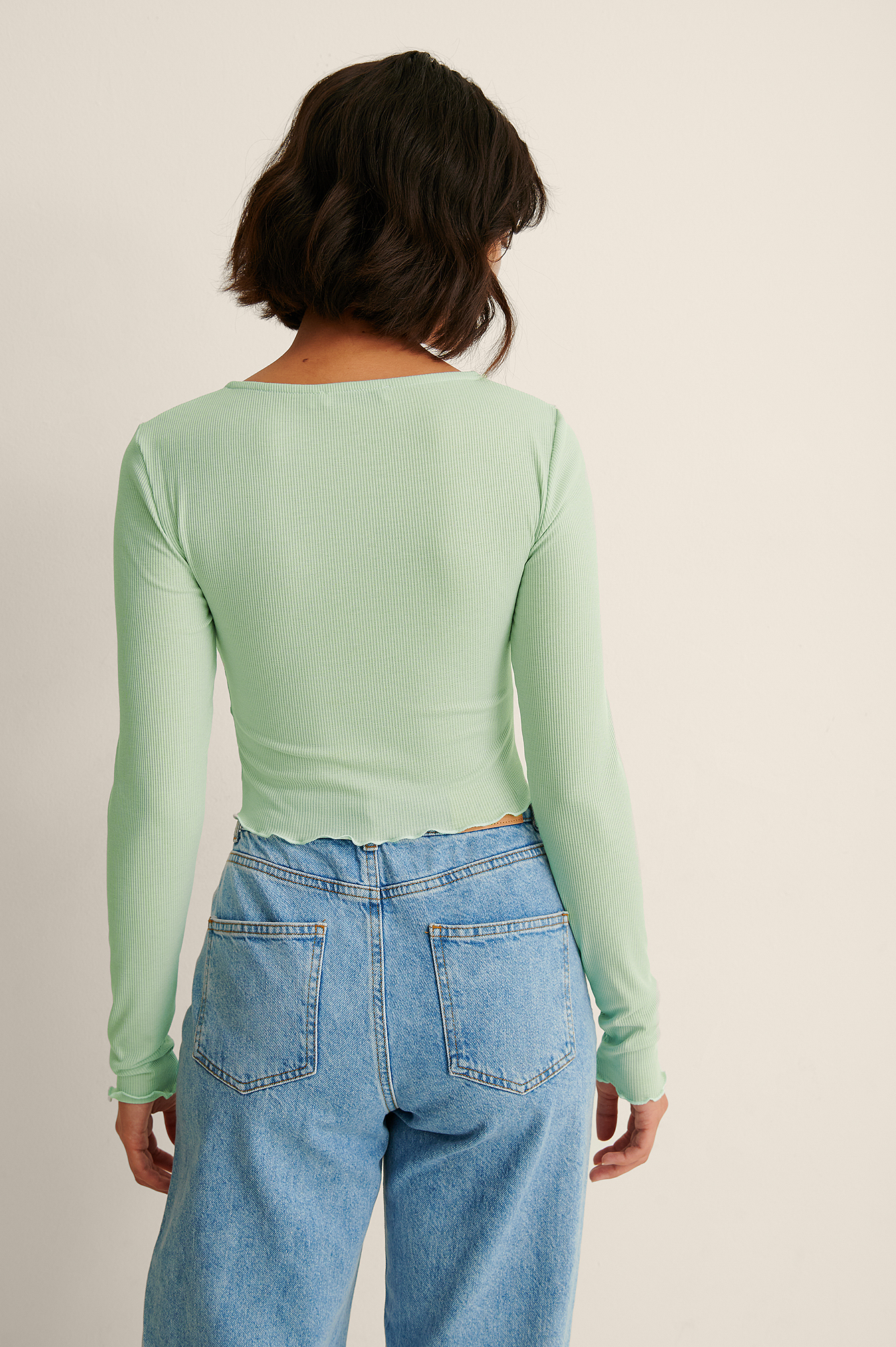 Drawstring Detail Long Sleeve Top Green 