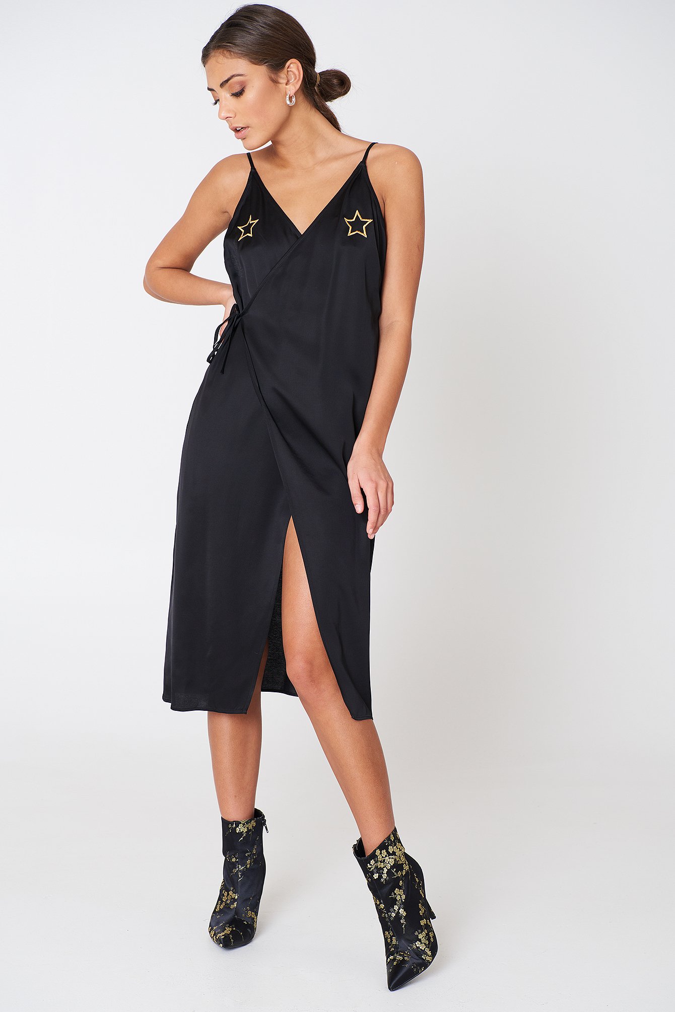 Black Star Embroidery Wrap Over Dress