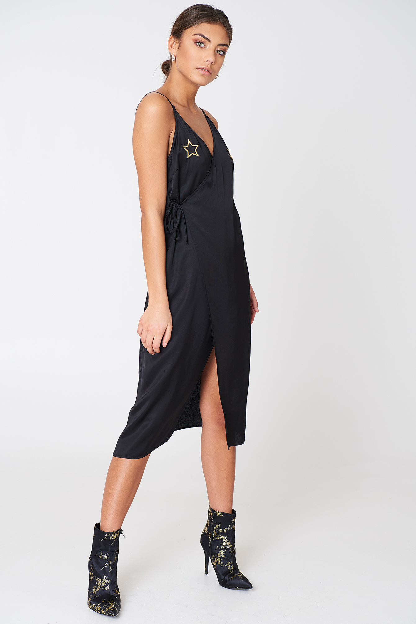 Black Star Embroidery Wrap Over Dress