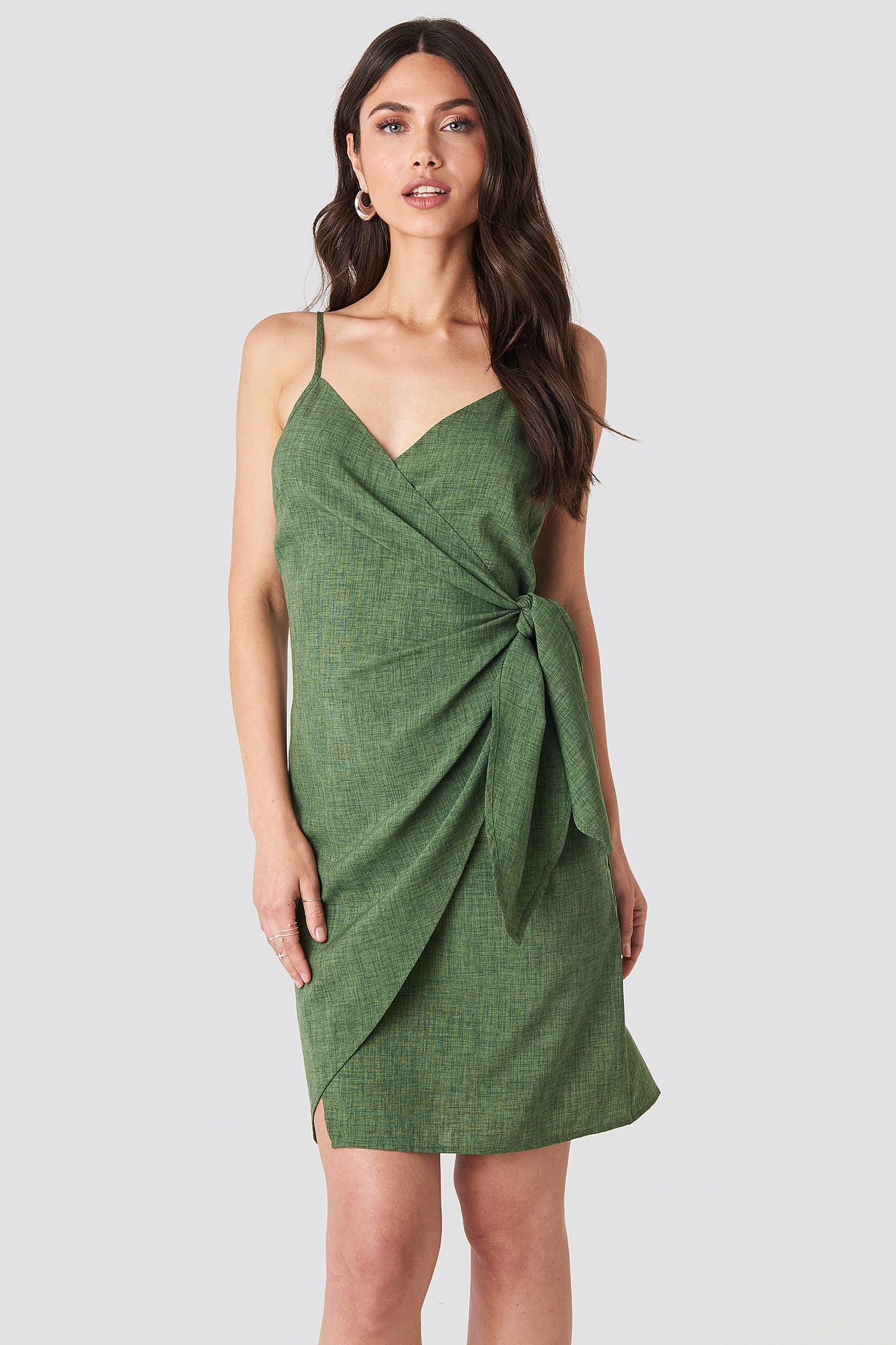 Strap Overlap Mini Dress Green