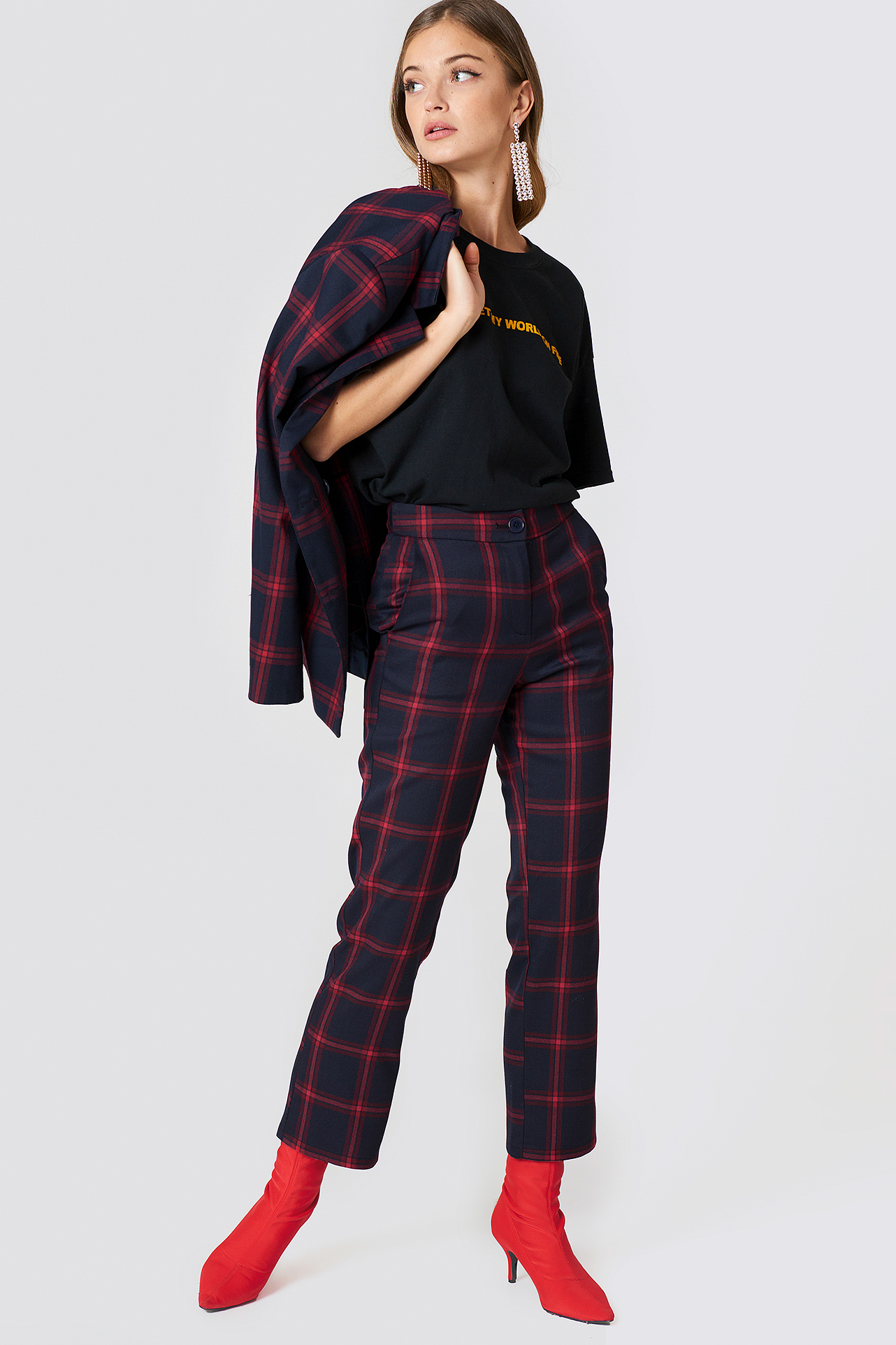 Straight Checkered Suit Pants Checkered