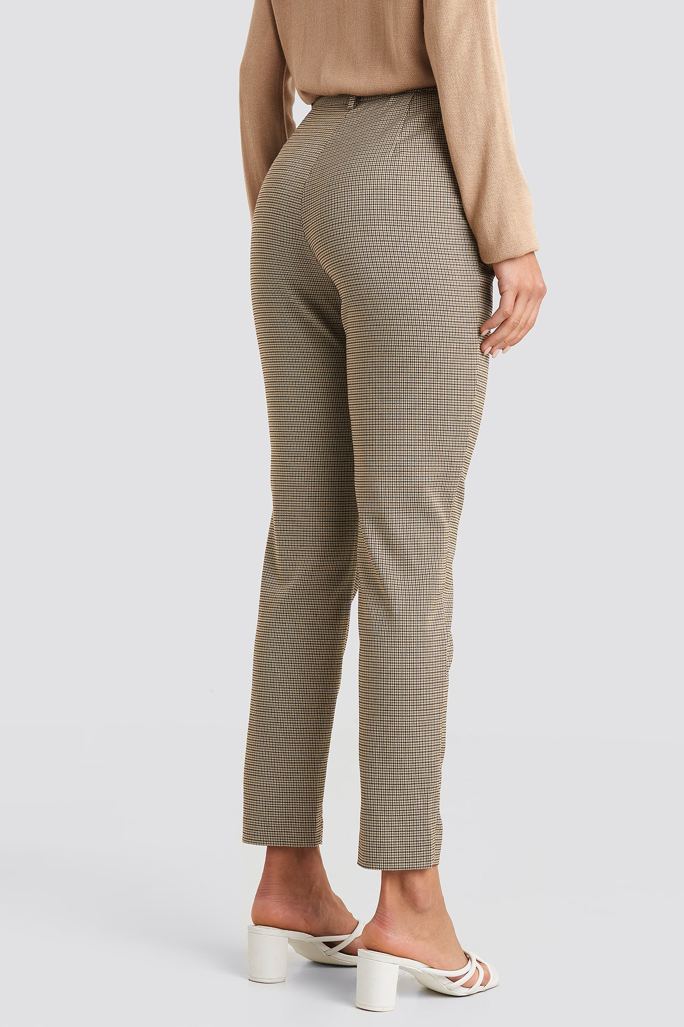 Brown Straight Dog-tooth Suit Pants