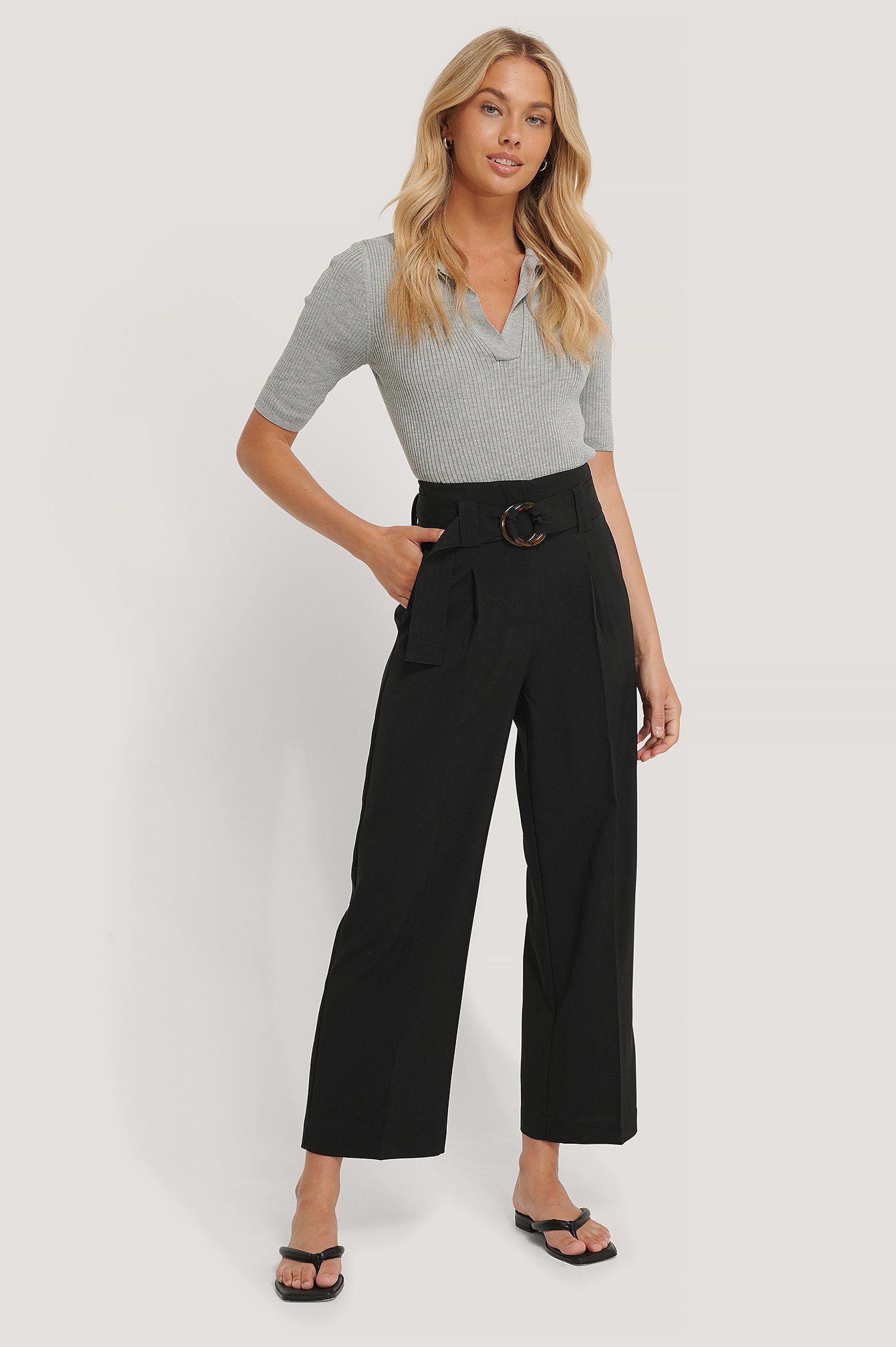 Black Straight Fit Belted Pants