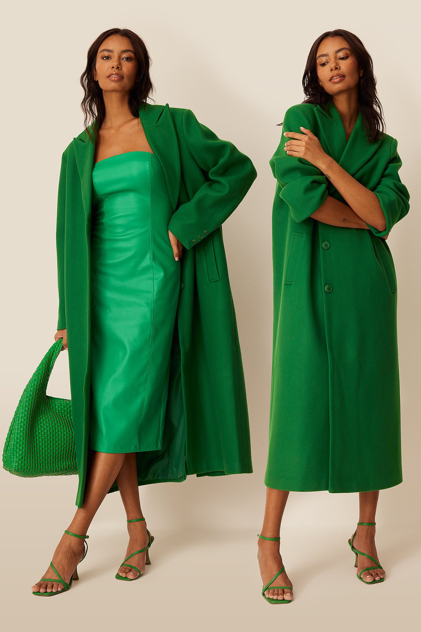 Green Straight Fit Long Coat