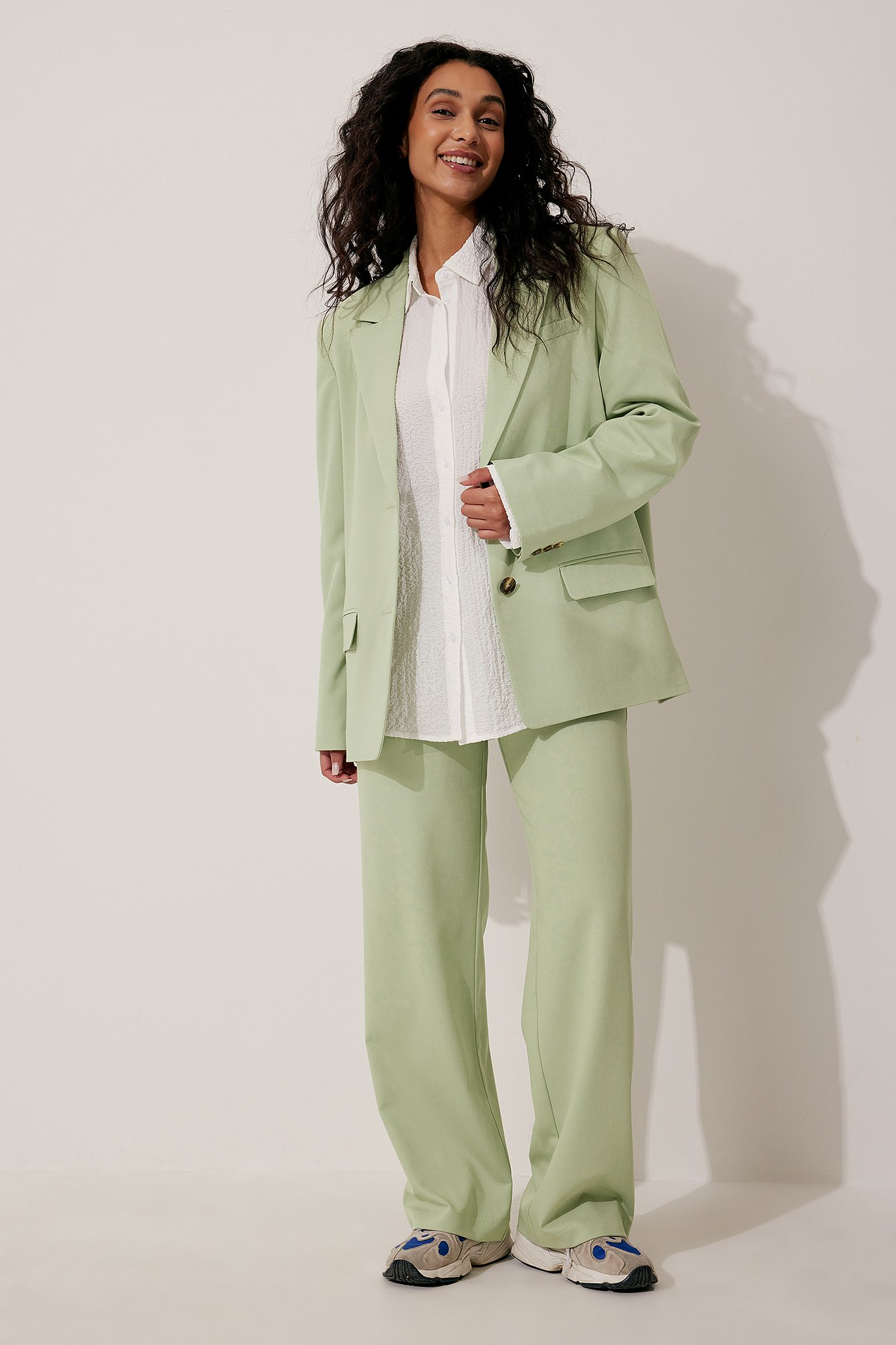 Khaki Green Straight Fit Oversized Blazer