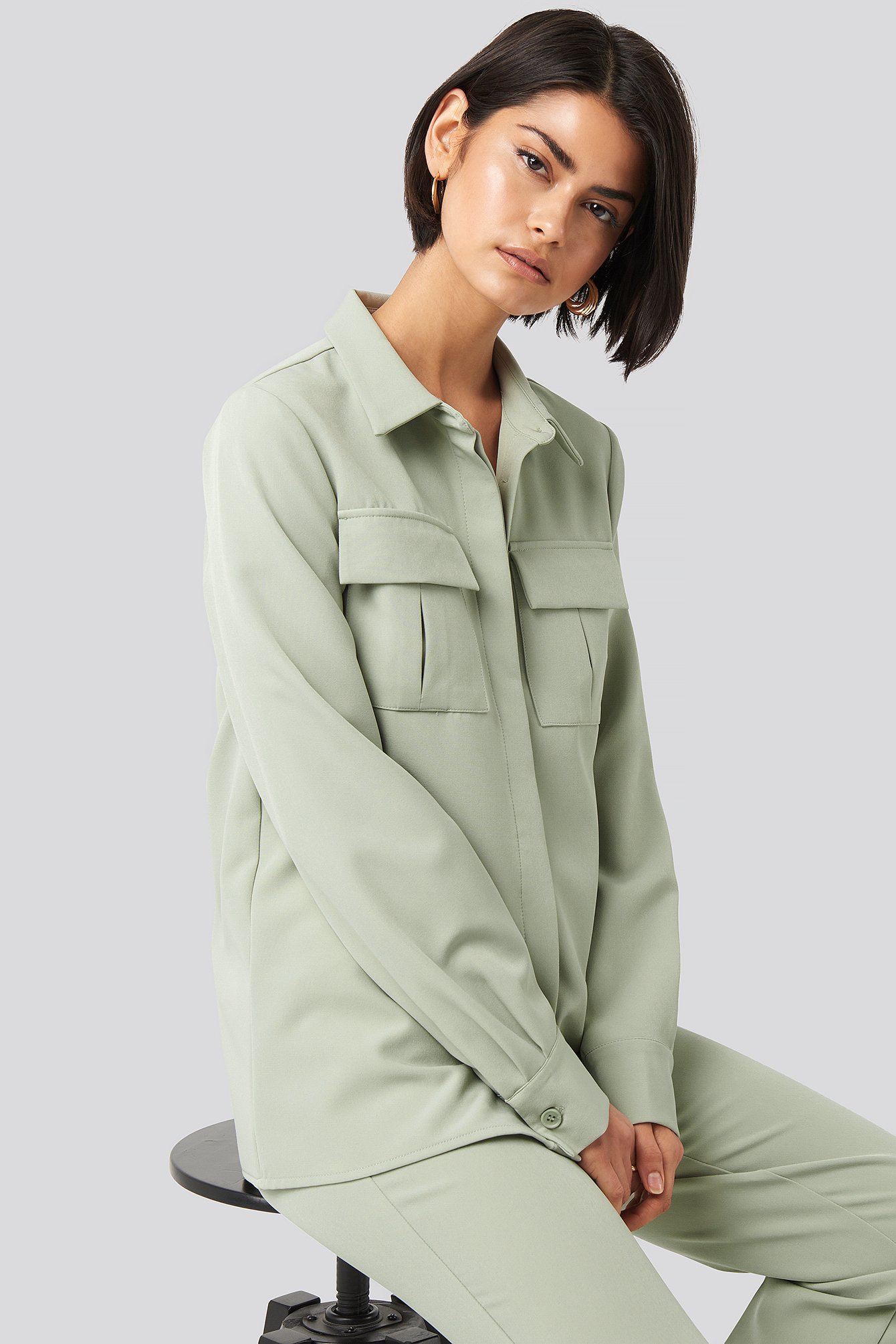 Dusty Green Straight Fitted Overshirt