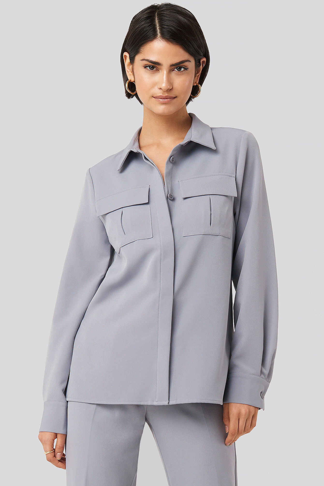 Straight Fitted Overshirt Dusty Blue