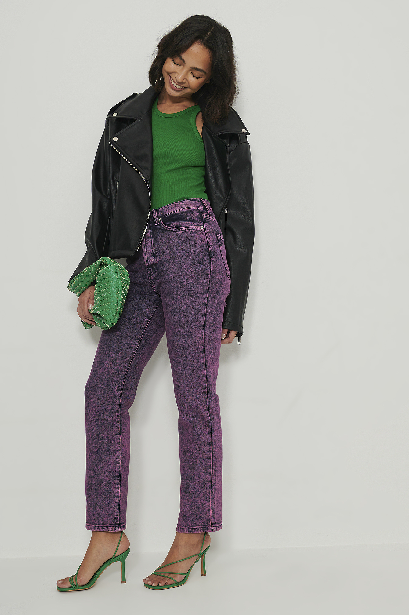 Organic Straight High Waist Jeans Purple | na-kd.com