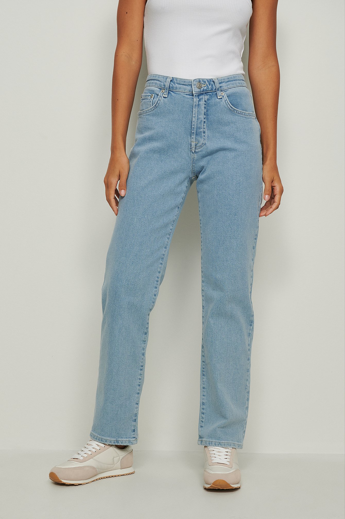 Organic Straight Mid Waist Jeans Blue | na-kd.com