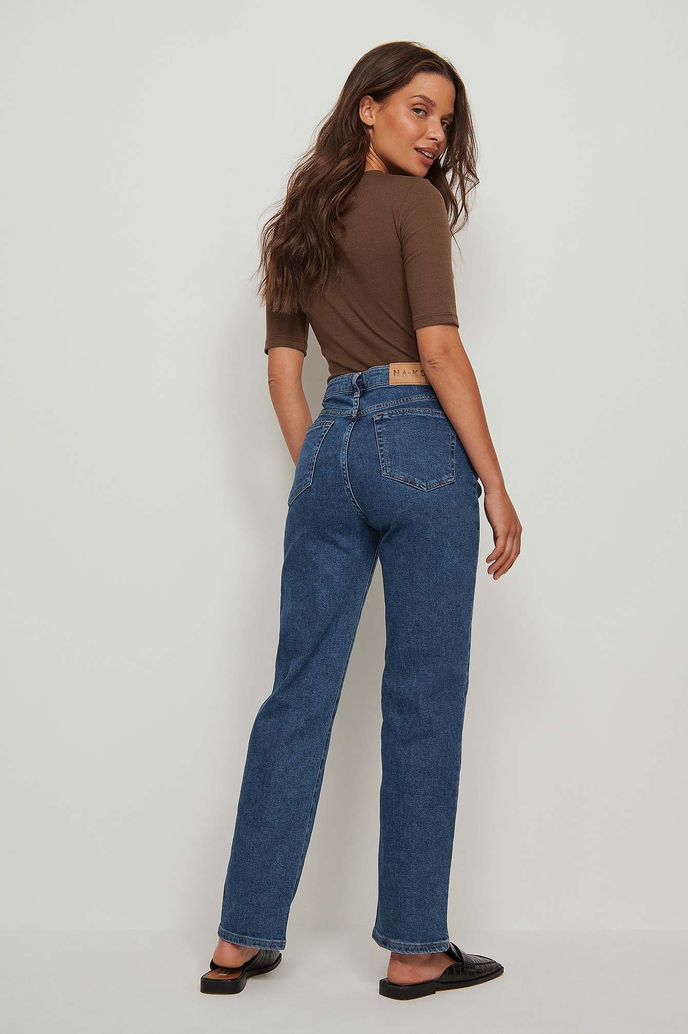 Mid Blue Organic Straight Mid Waist Jeans