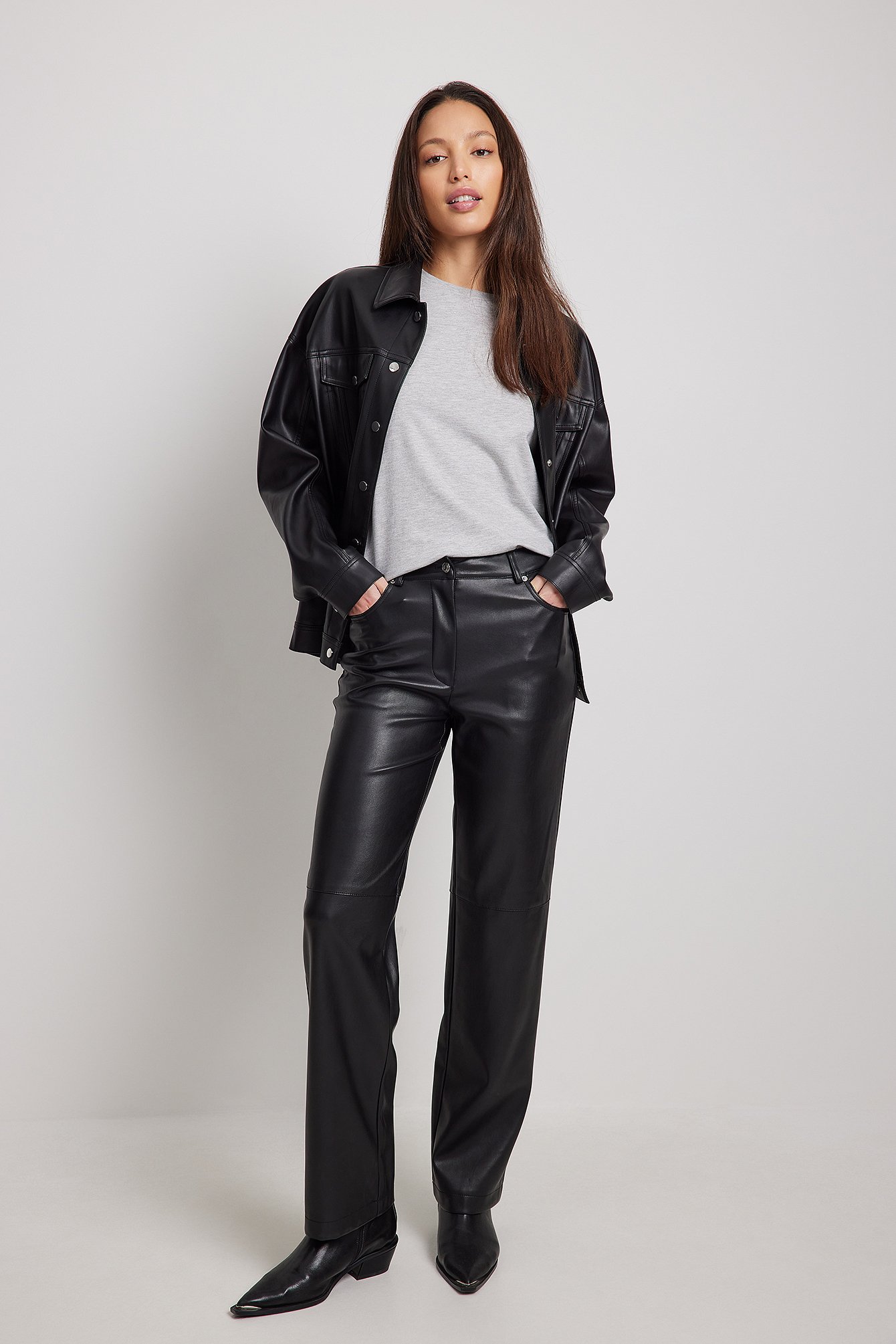 High Waist Straight Leather Trousers For Women Zipper Pu Leather Pants Ol  Ladies Black Brown White Anklelength Pant  Fruugo IN