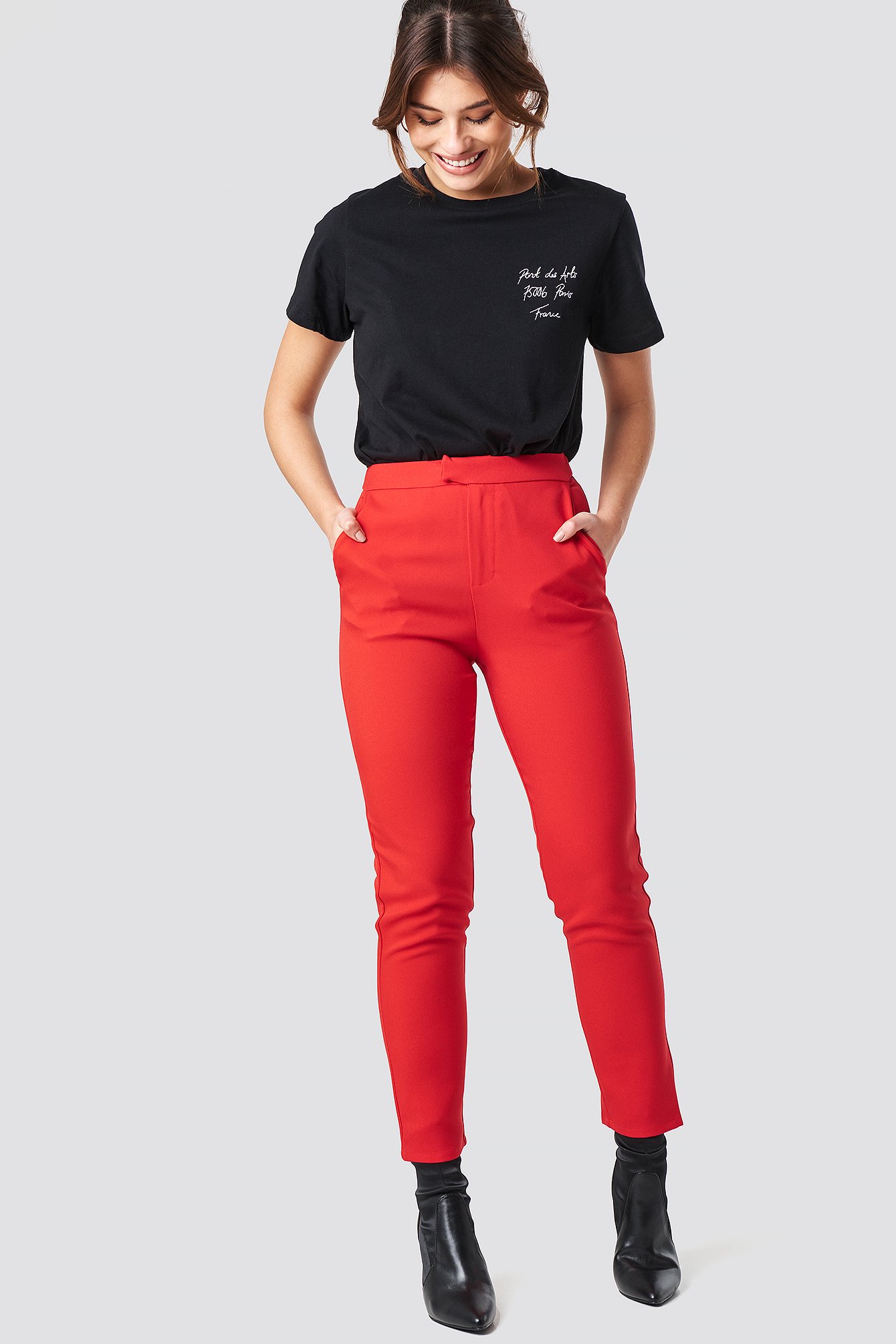 Red NA-KD Classic Straight Suit Pants
