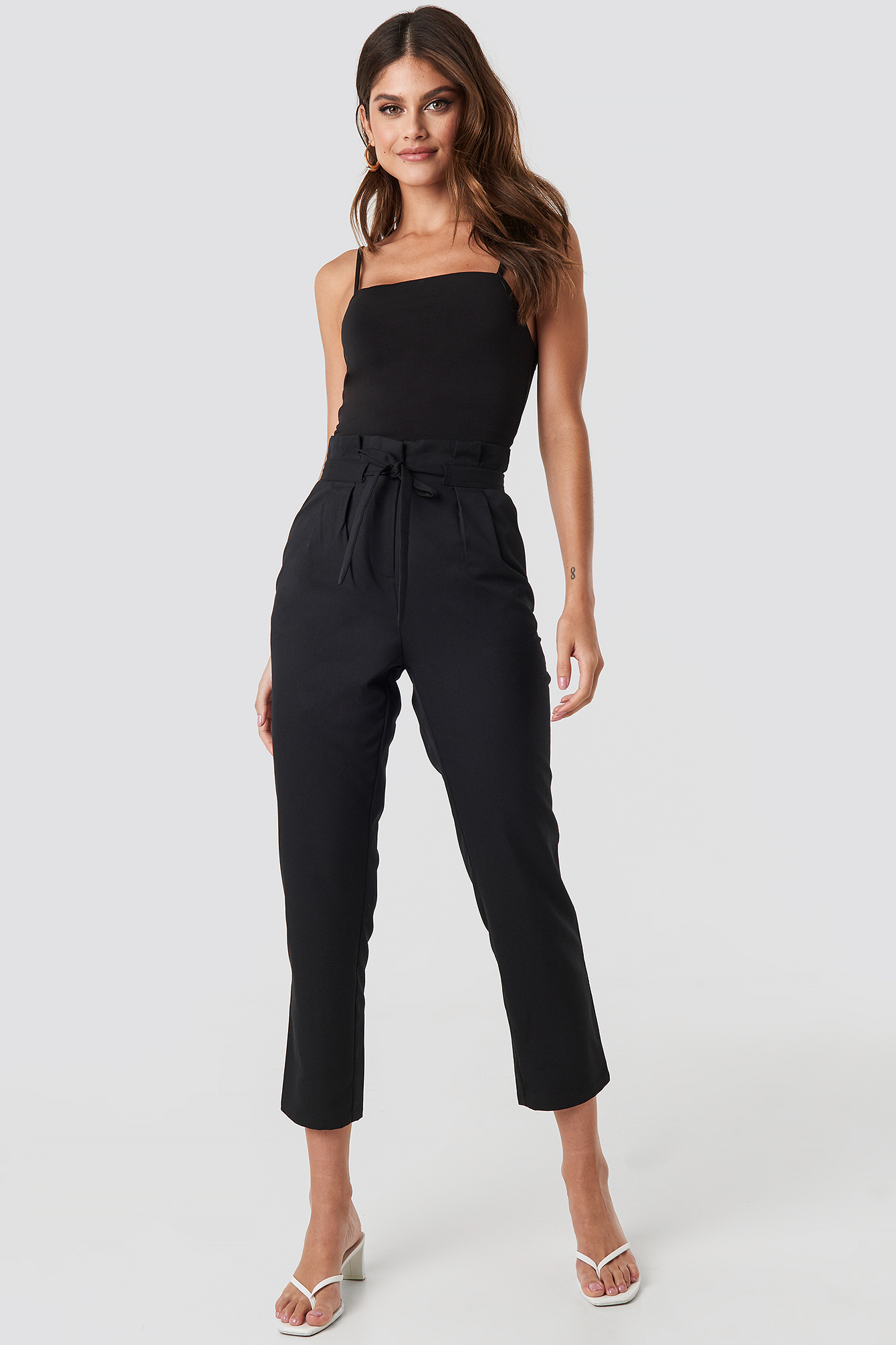 Straight Tied Waist Pants Black