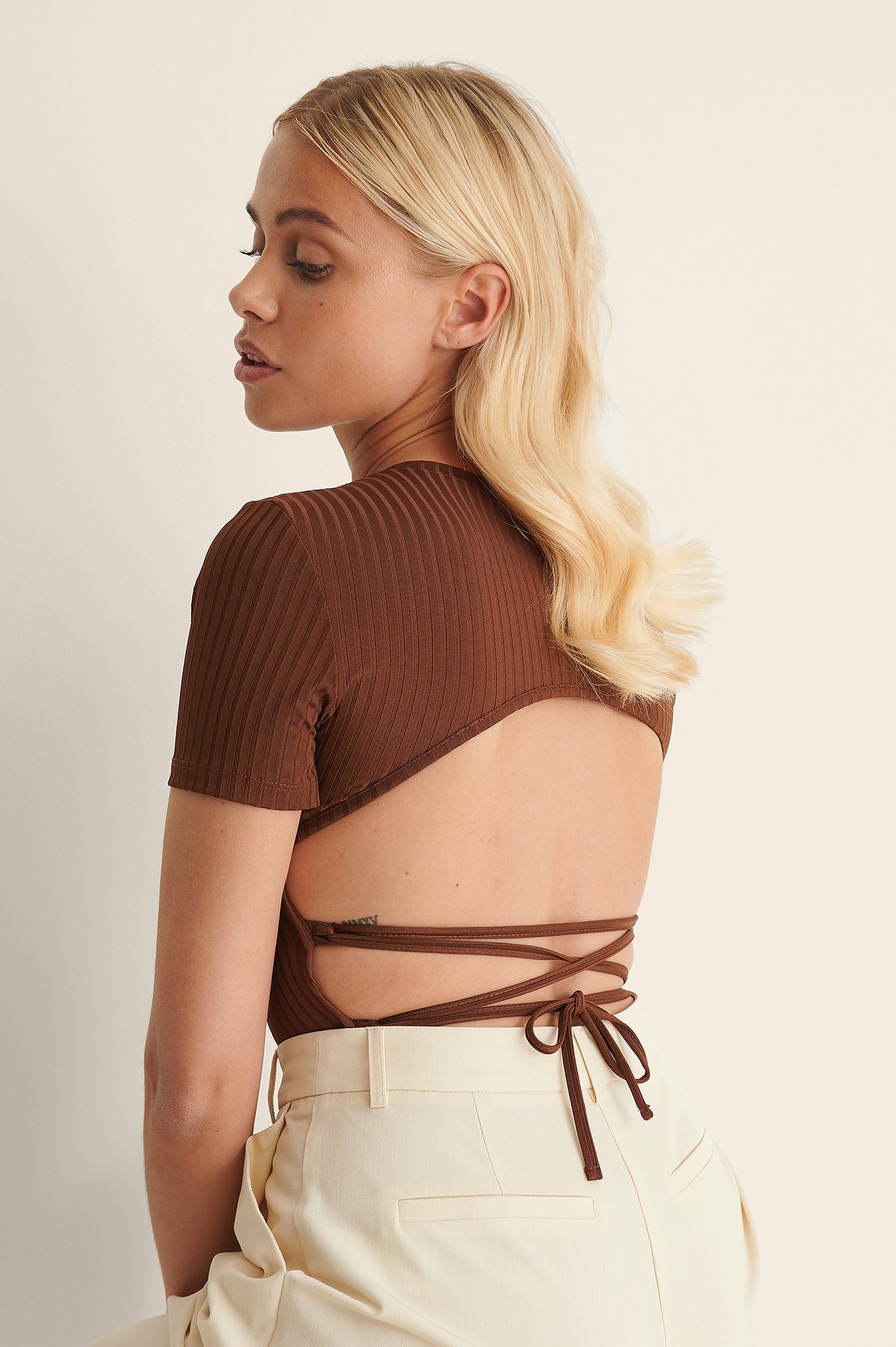 Brown Recycled Strap Back Detail Top