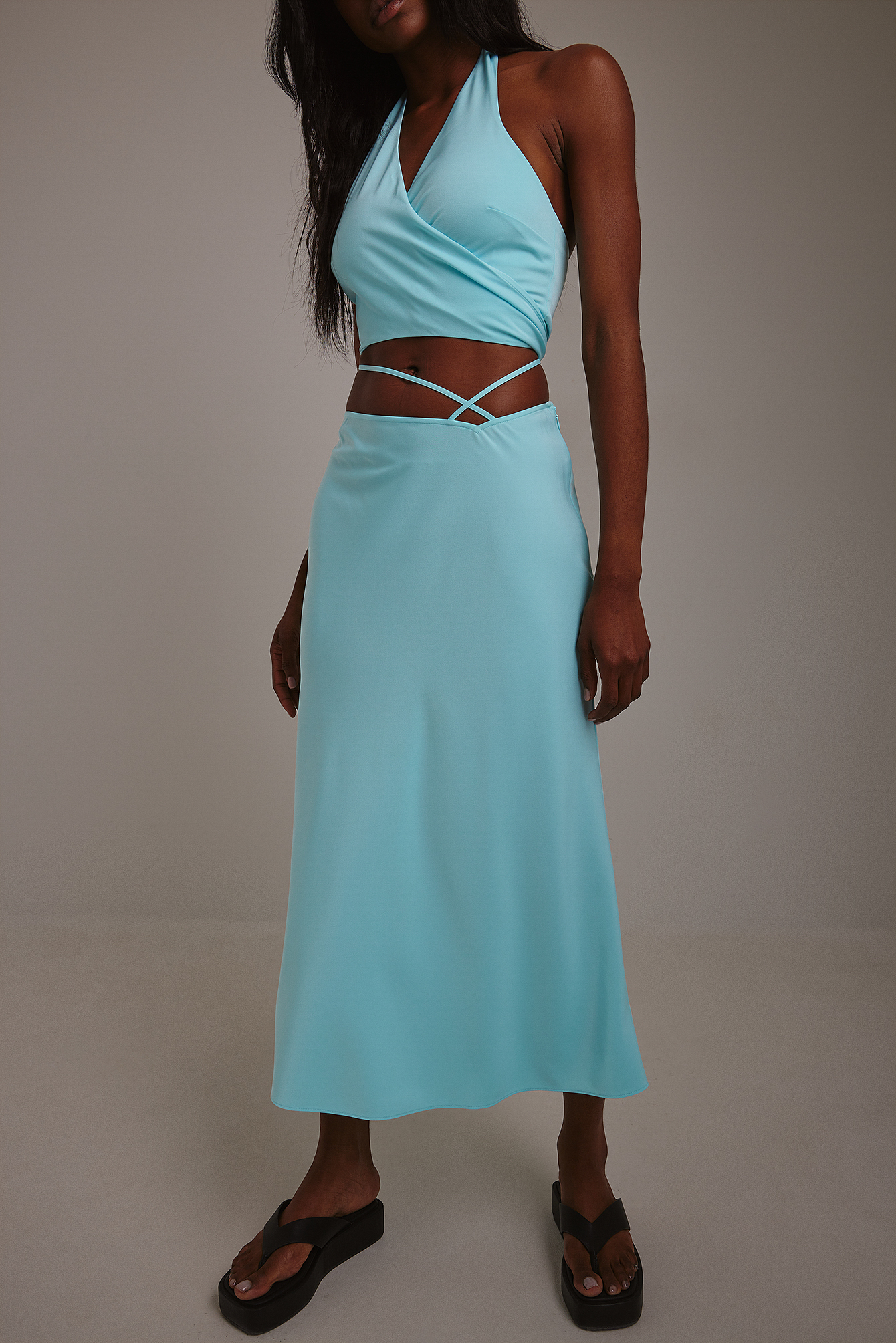 Strap Detail VShape Skirt Blue