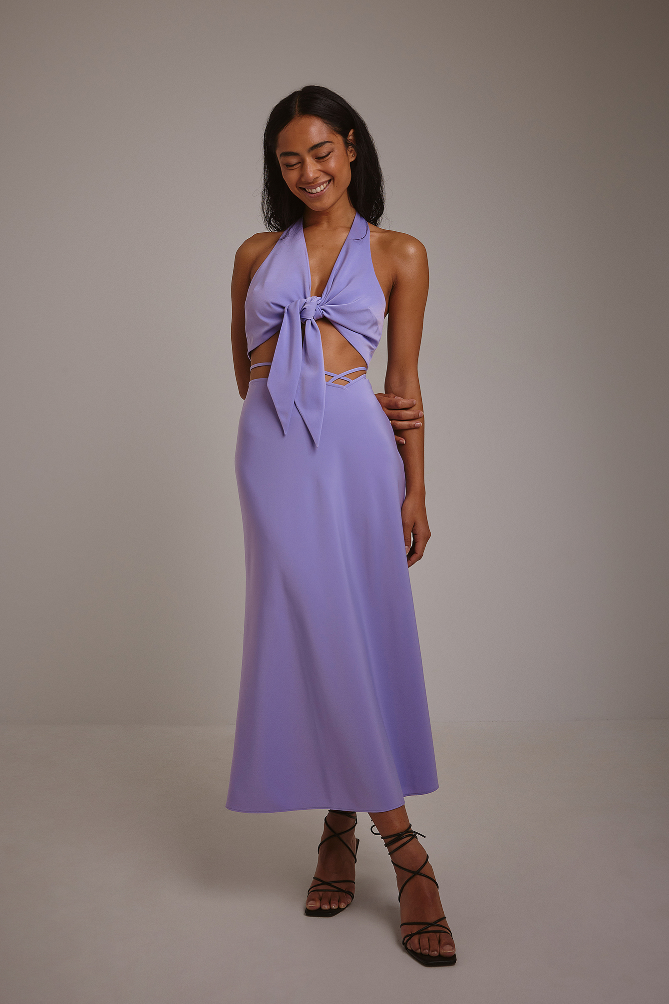 Purple Strap Detail V-shape Skirt