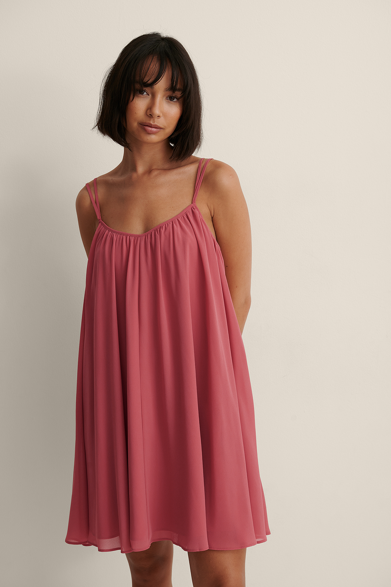 Recycled Strap Sheer Mini Dress Pink 
