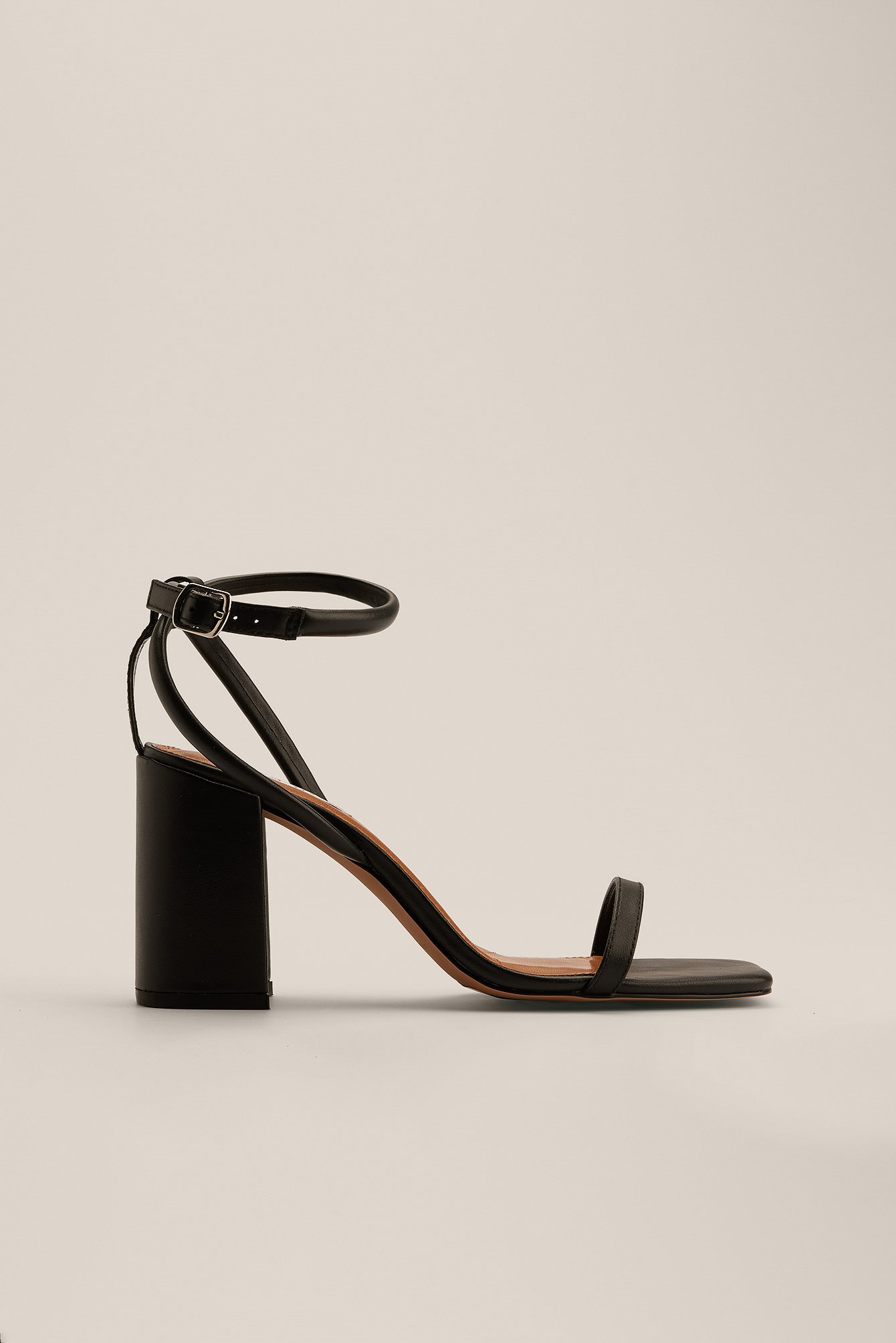 Black Strappy Ankle Block Heeled Sandals