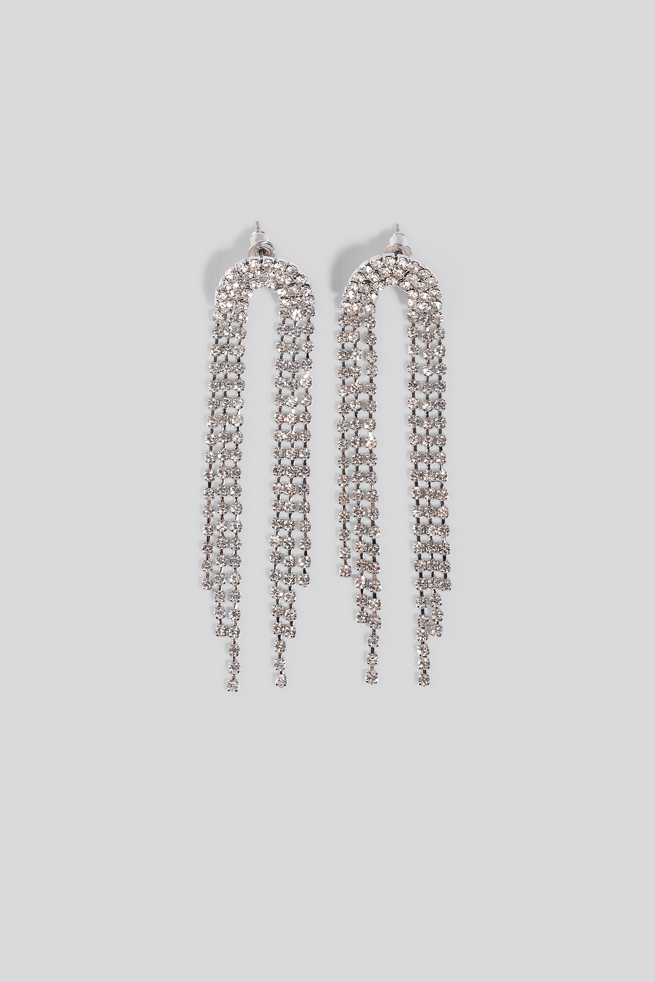 Strass Drop Chain Earrings Silver