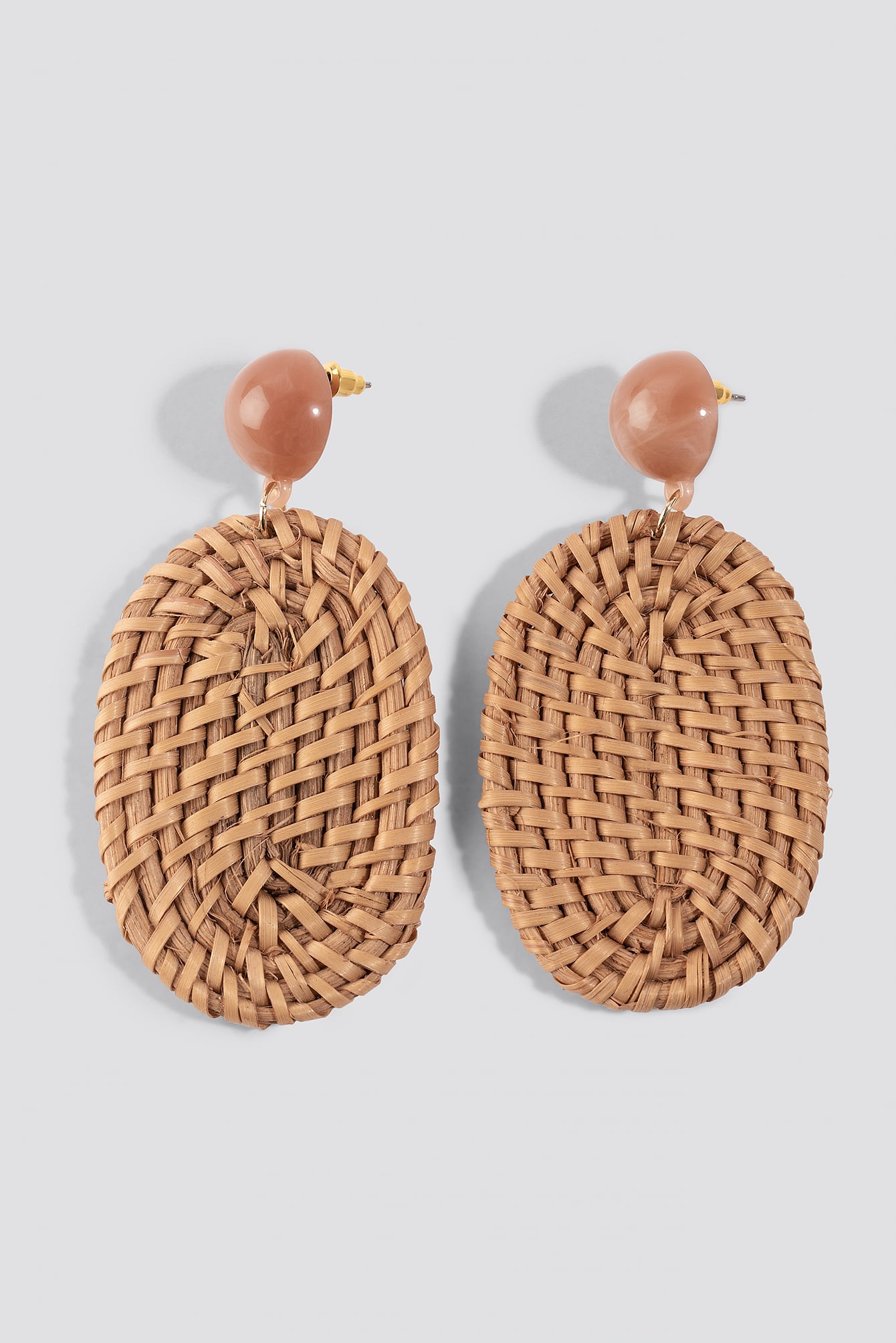 Straw Braided Oval Earrings Brown NAKD