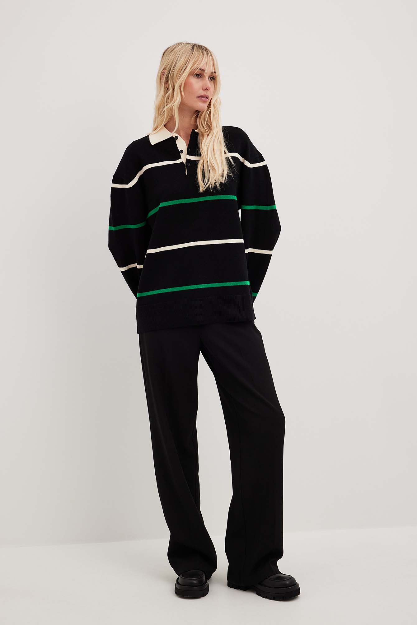 STRIPED LADDER KNIT PULLOVER SWEATER main image 1
