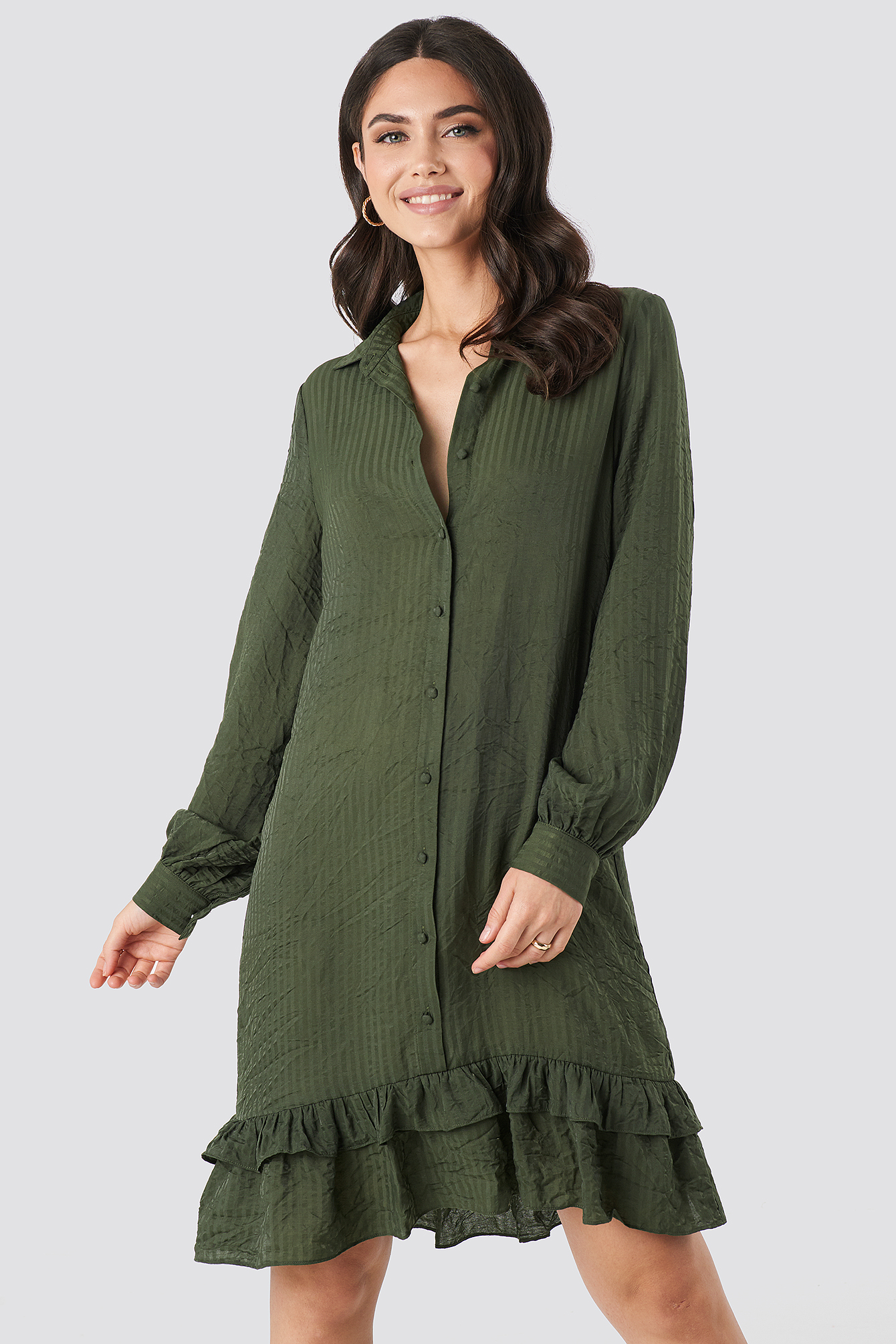 Striped Flounce Mini Dress Green