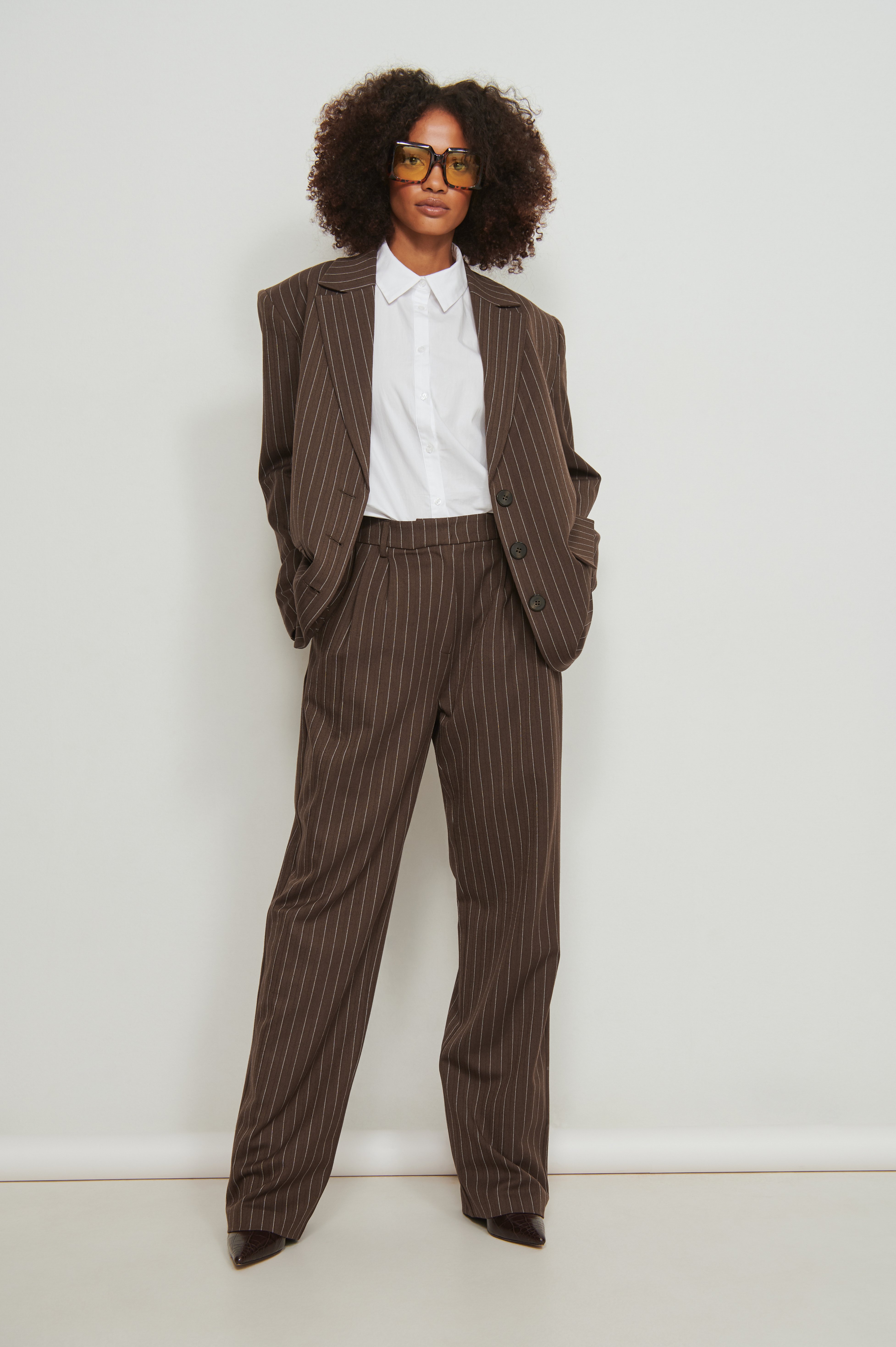 Brown/White Gestreept broek met hoge taille