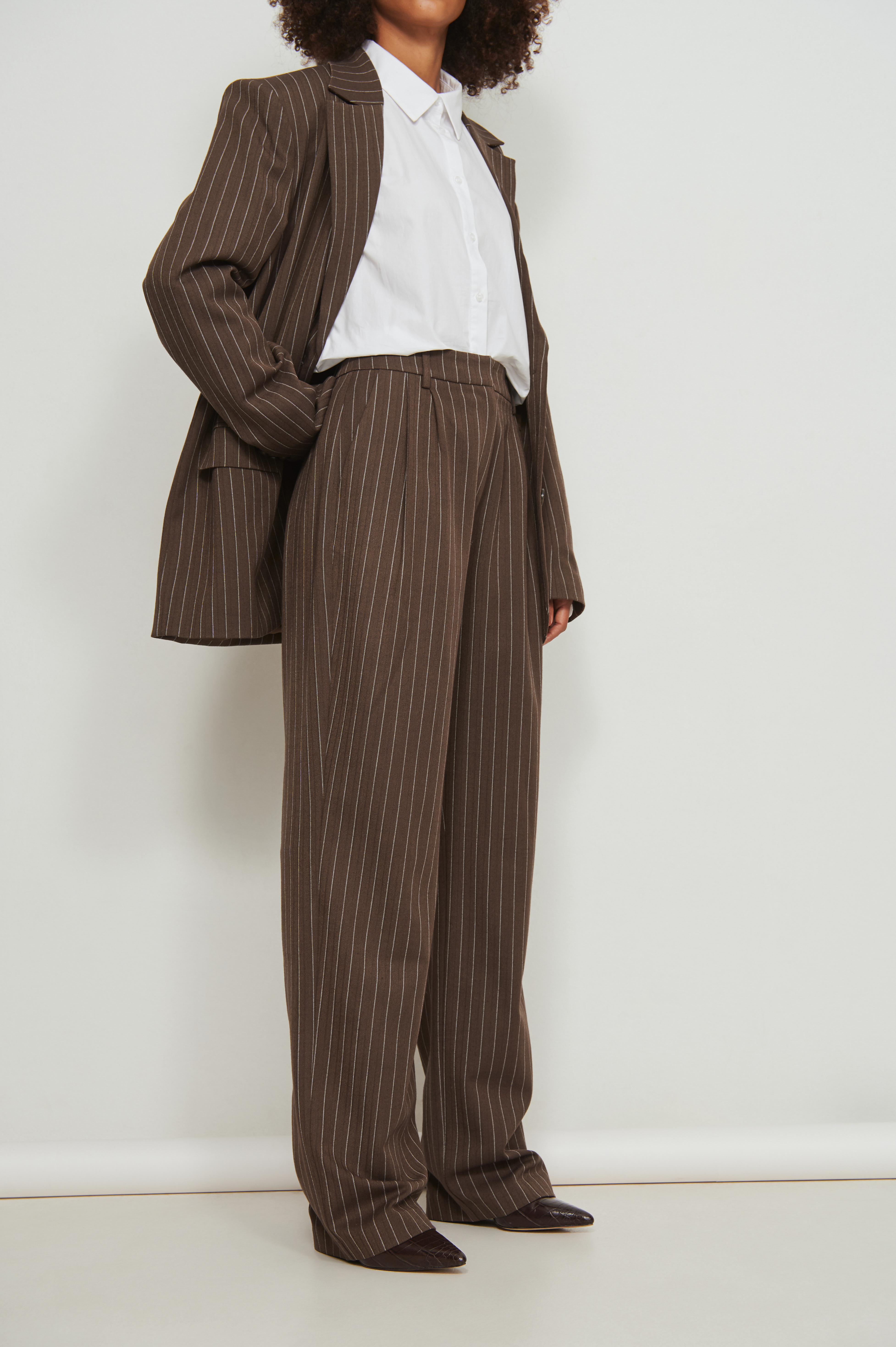 Brown/White Gestreept broek met hoge taille