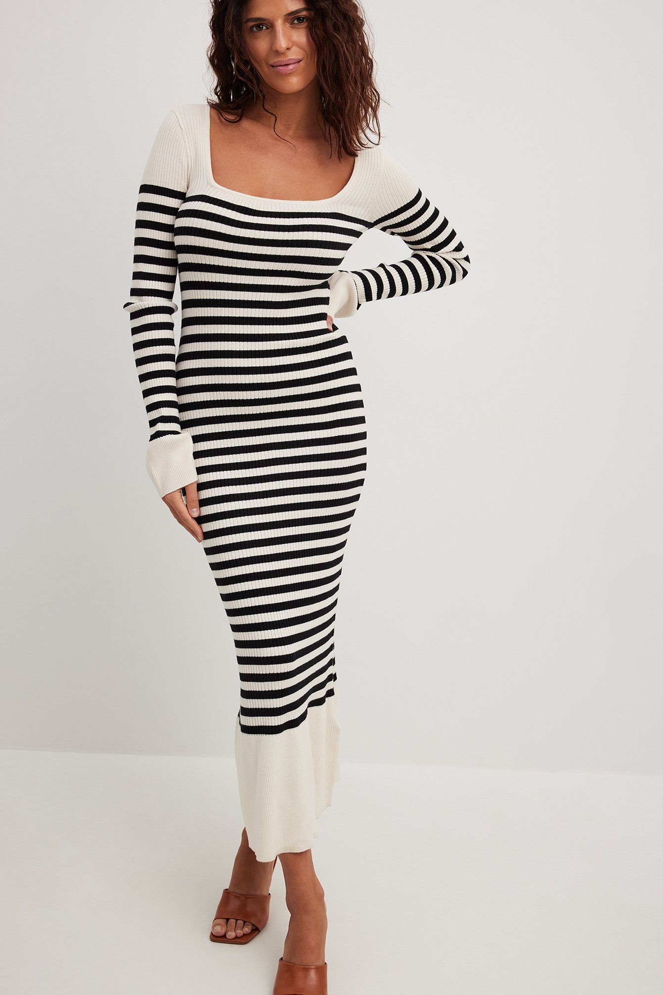 Striped knitted maxi dress