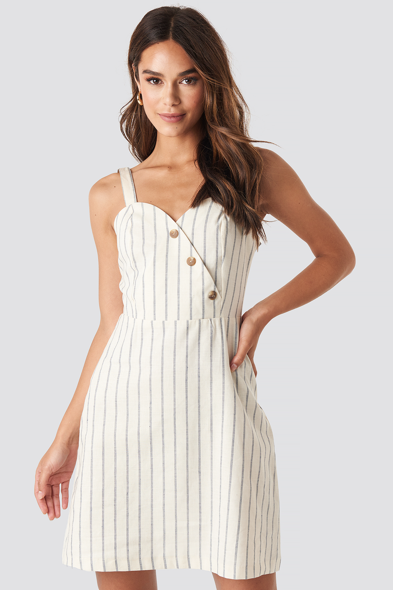 Striped Linen-Blend Mini Dress White | NA-KD