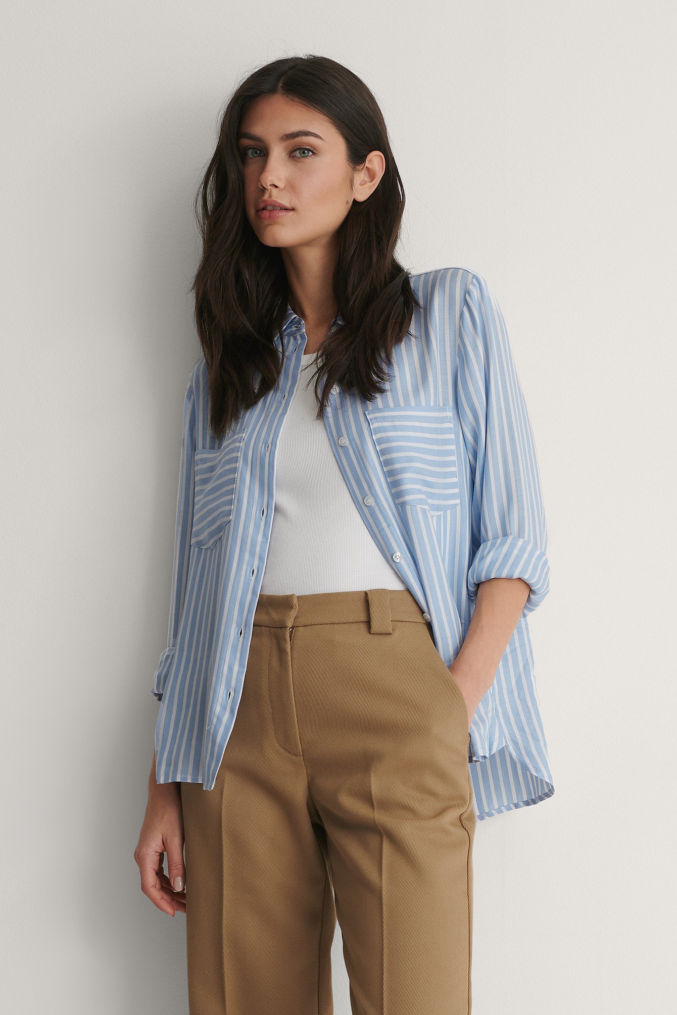 Blue/White Stripe Striped Pocket Soft Shirt