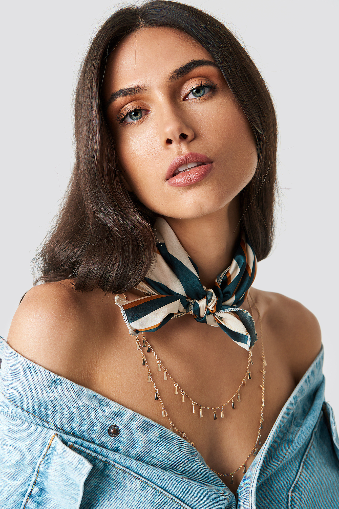 Striped Satin Scarf Cream