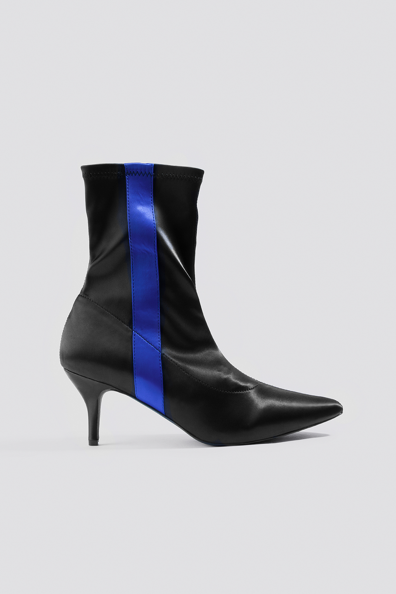 Striped Satin Sock Boots Black