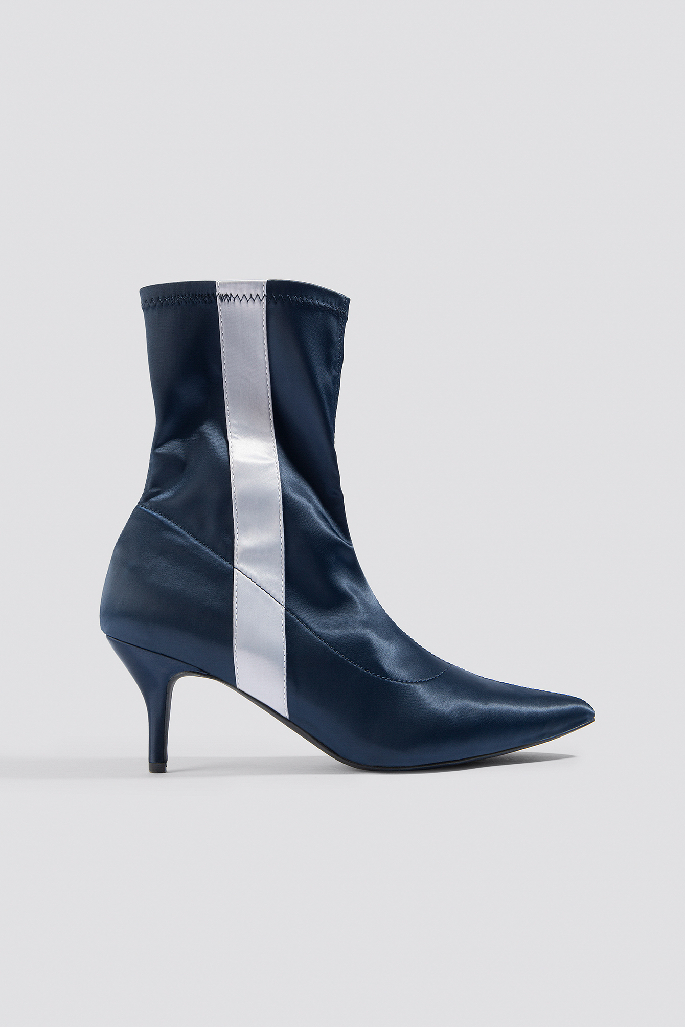 Striped Satin Sock Boots Dark Blue