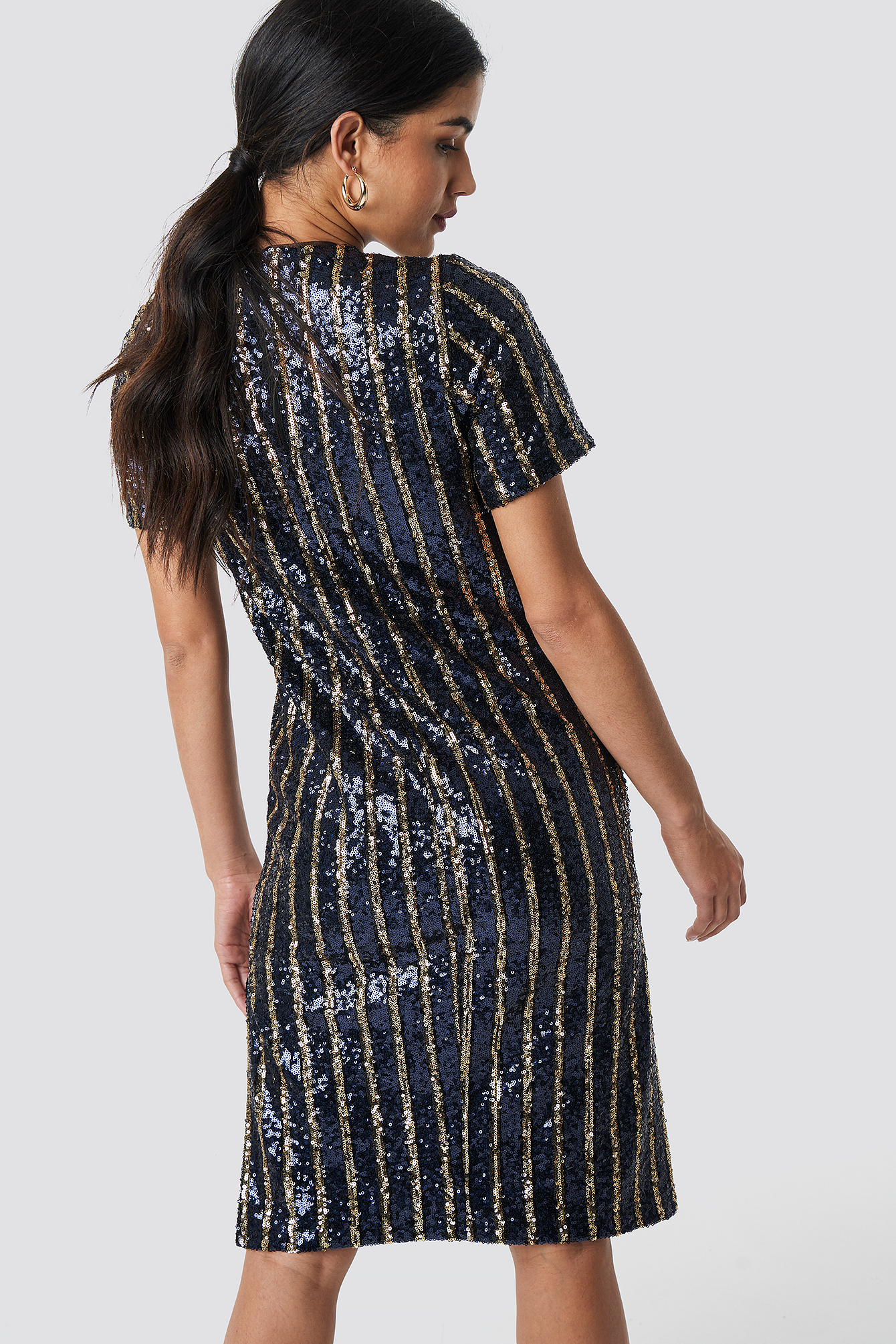Striped Sequins Side Slit Dress Stripe