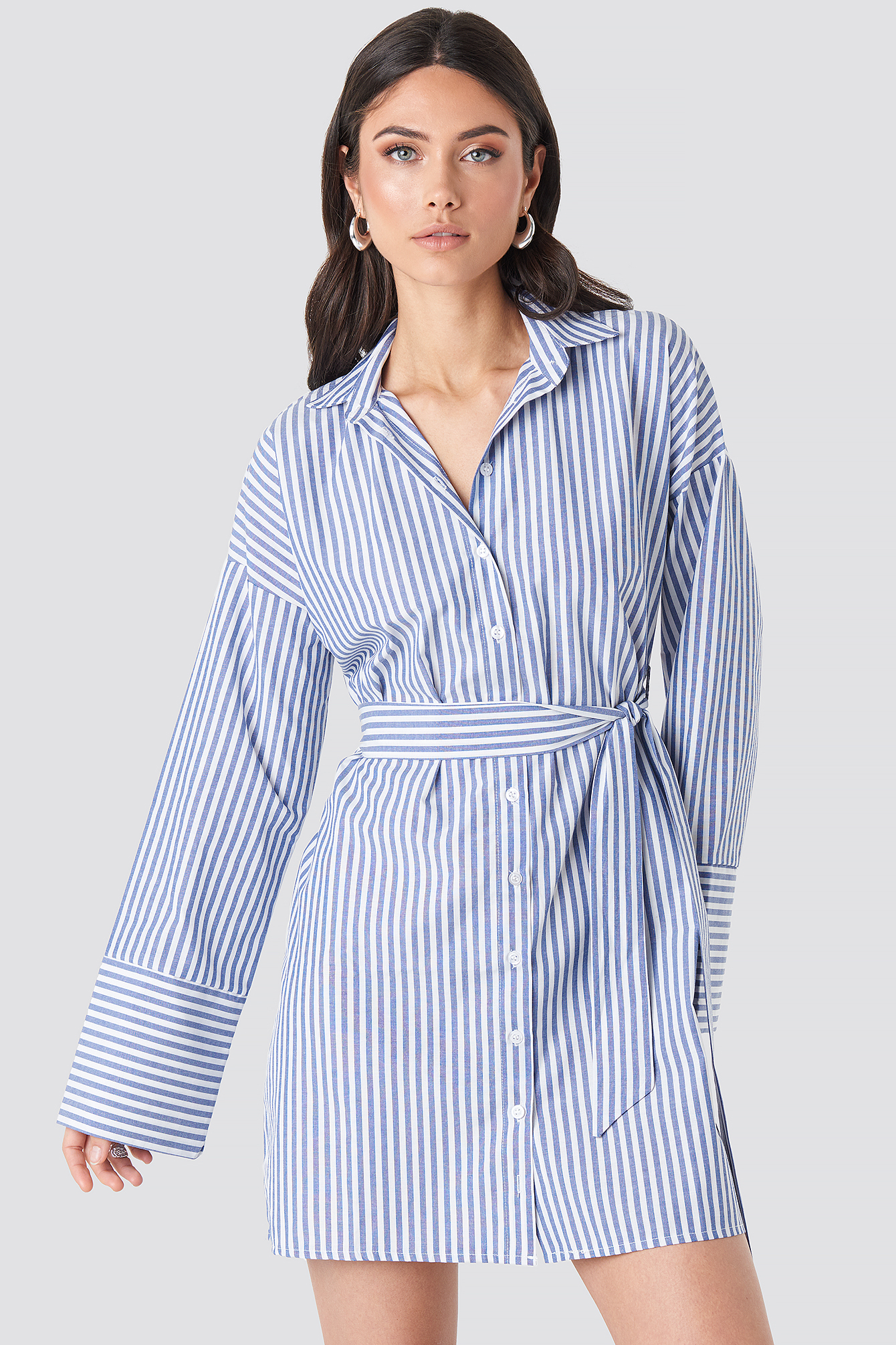 Striped Shirt Mini Dress Blue