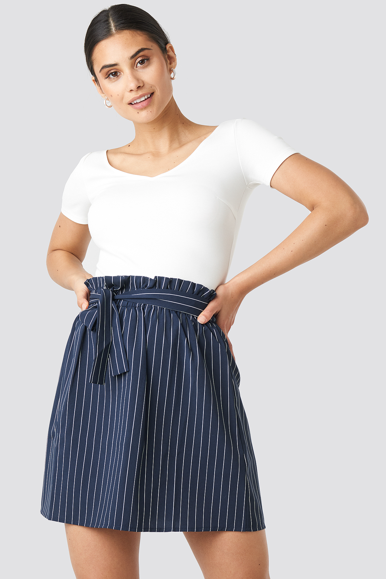 Striped Tied Waist Skirt Navy