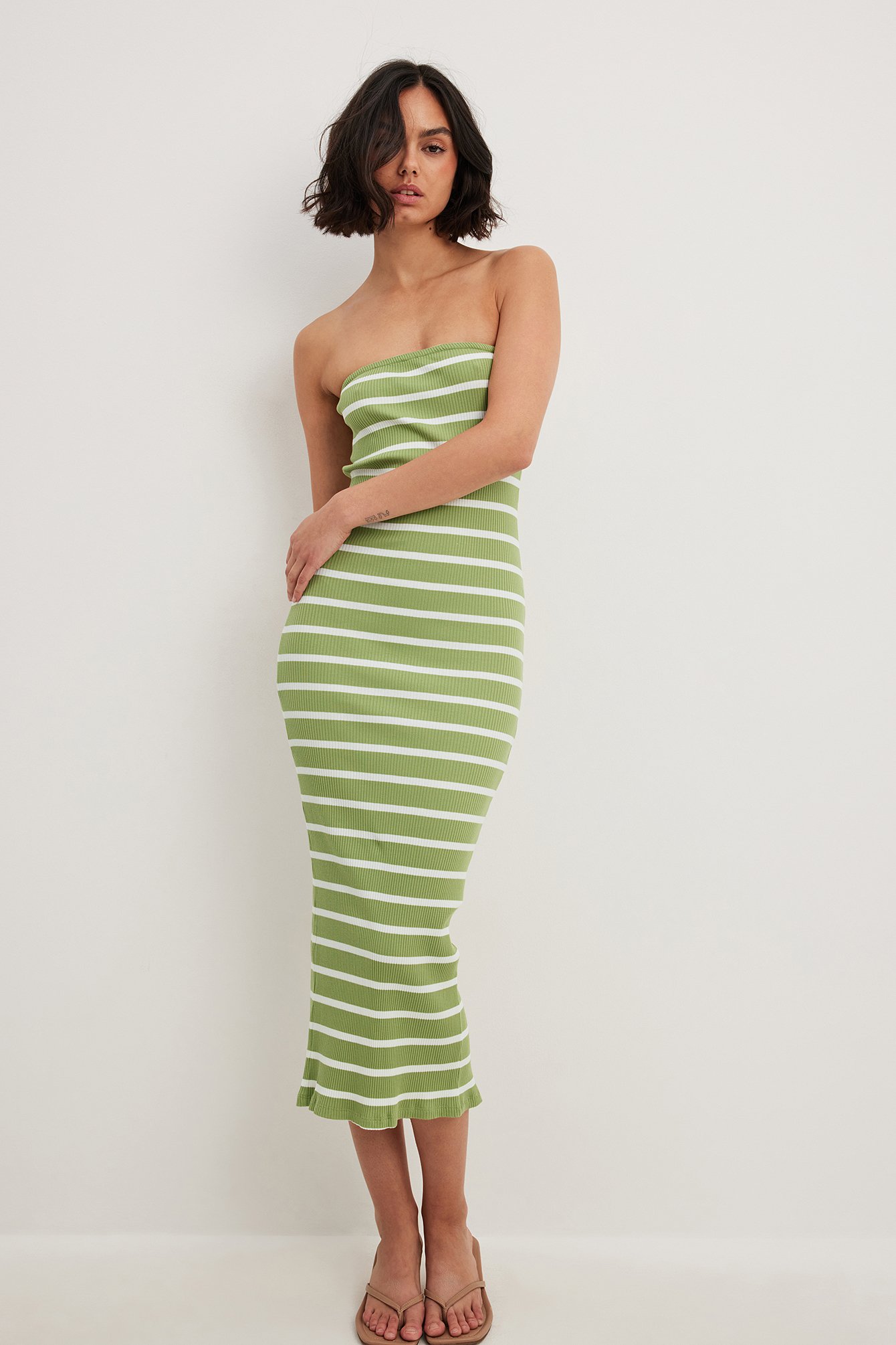 Striped Tube Midi Dress Green | NA-KD