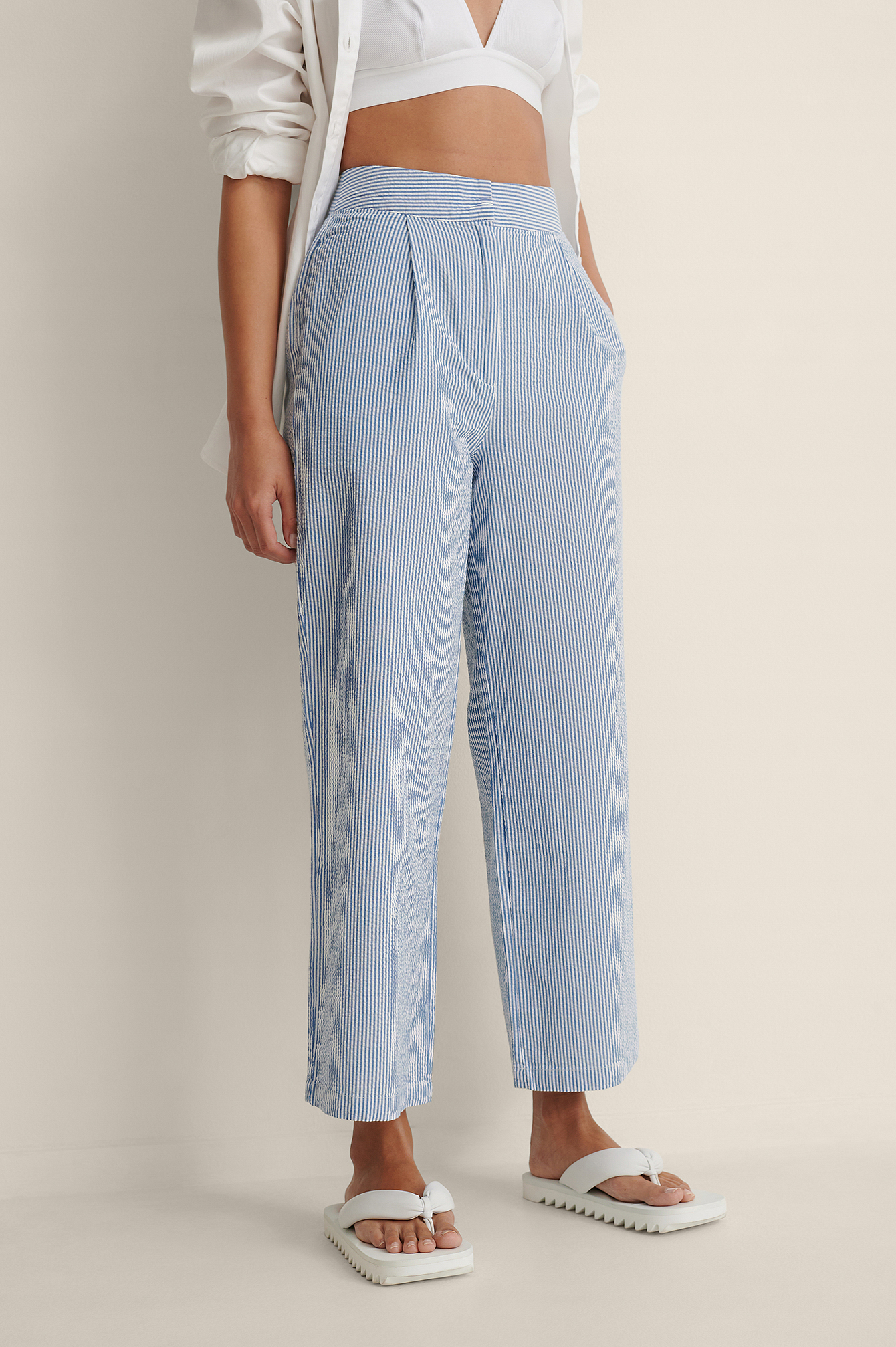 Buy Marie Claire Blue Striped Trousers for Women Online  Tata CLiQ