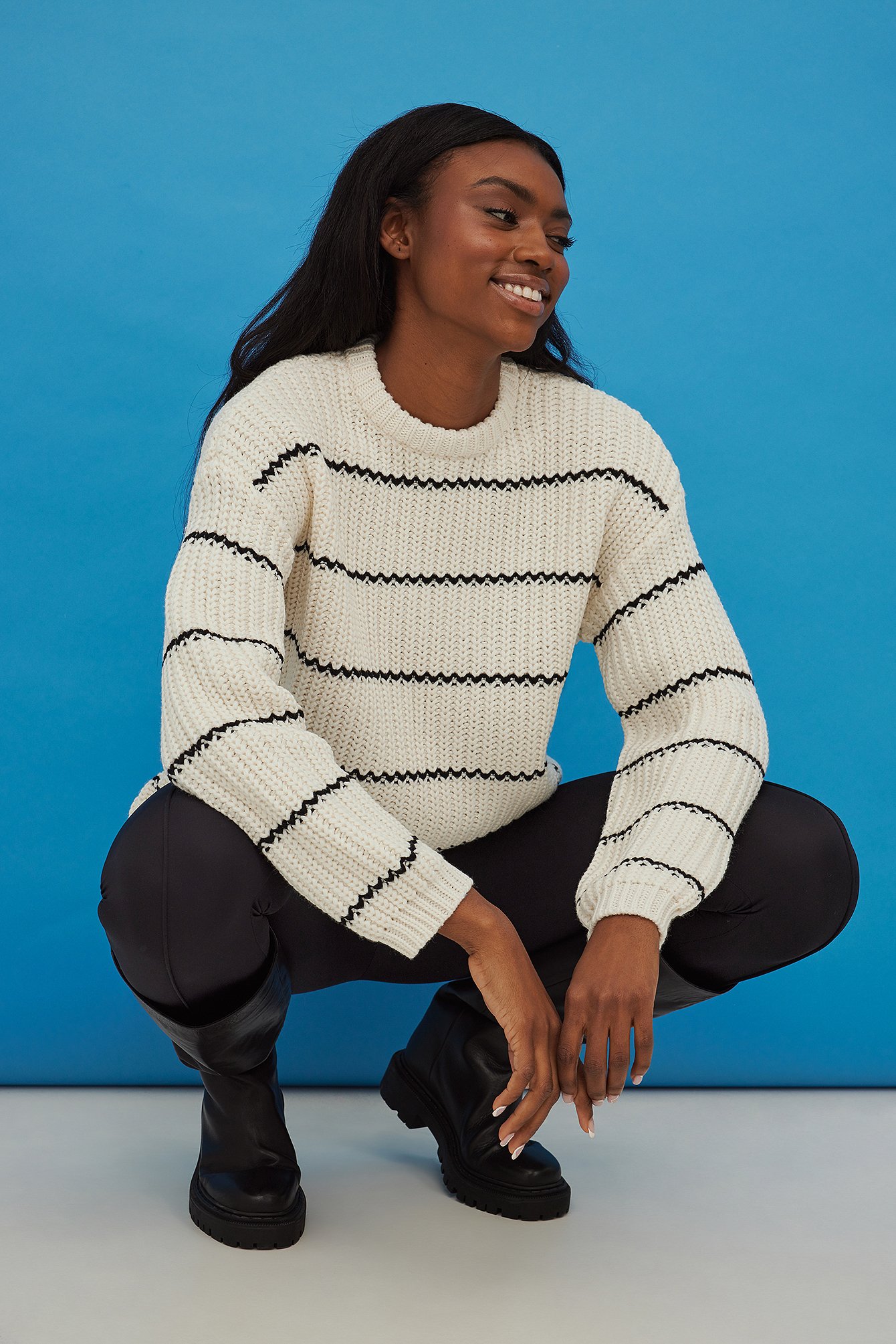 Gardenia Stripes Detail Chunky Knitted Sweater