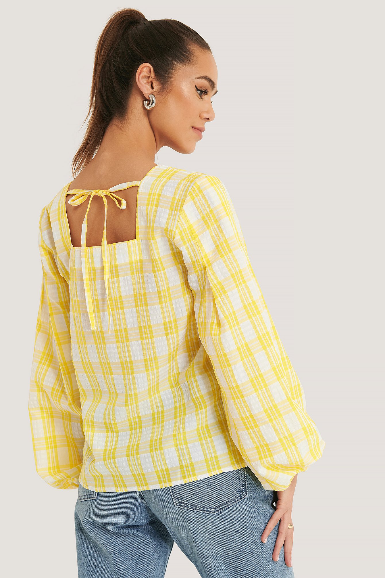 White/Yellow Structure Check Blouse