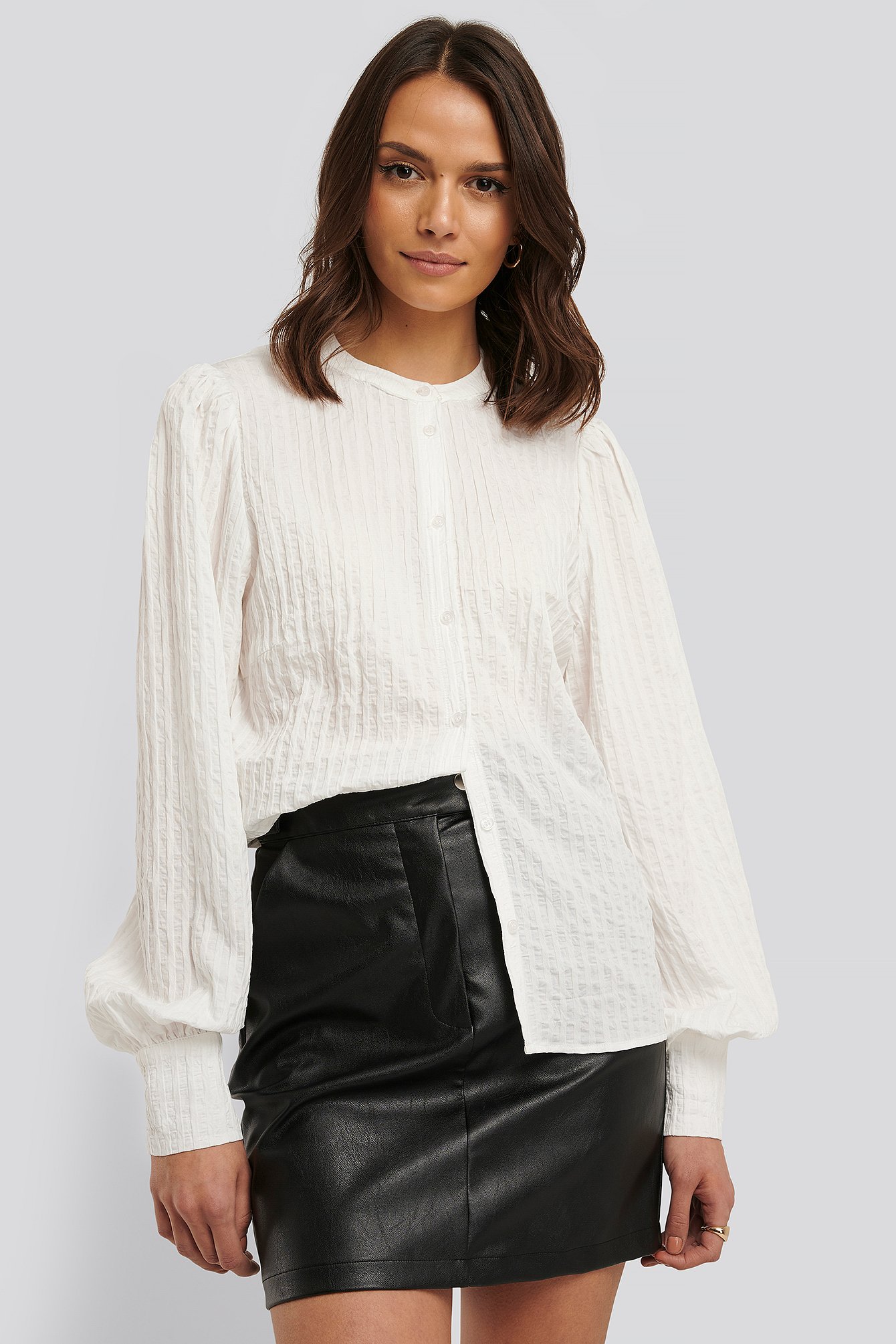 White NA-KD Trend Structure Crew Neck Shirt