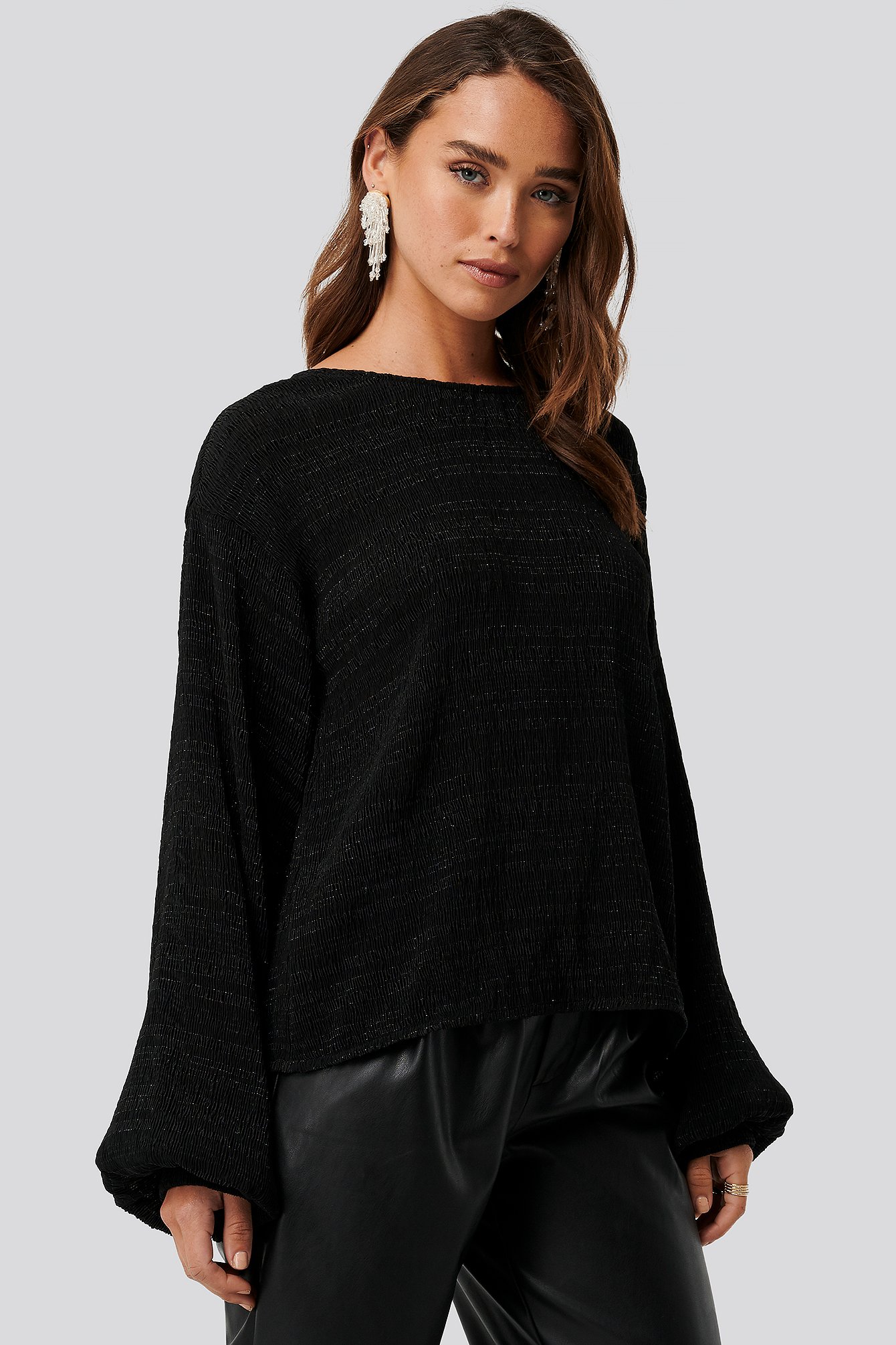 NA-KD Trend Structured Glittery Top - Black