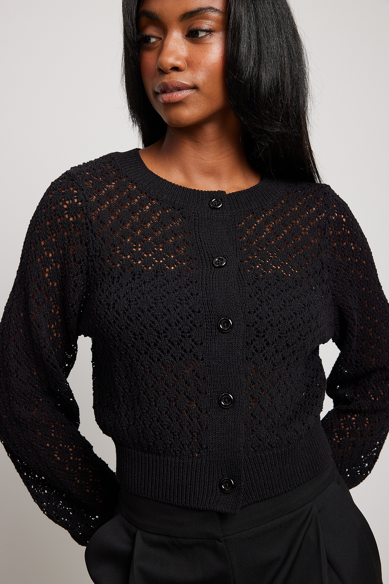 Structure Knitted Cardigan Black | na 