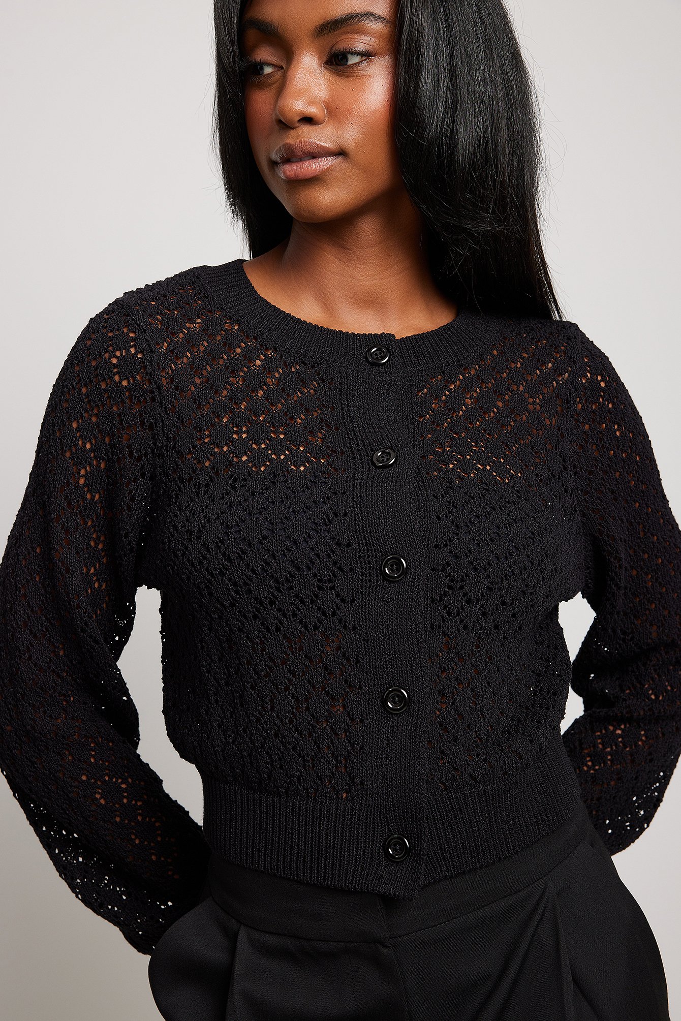 Black Structure Knitted Cardigan