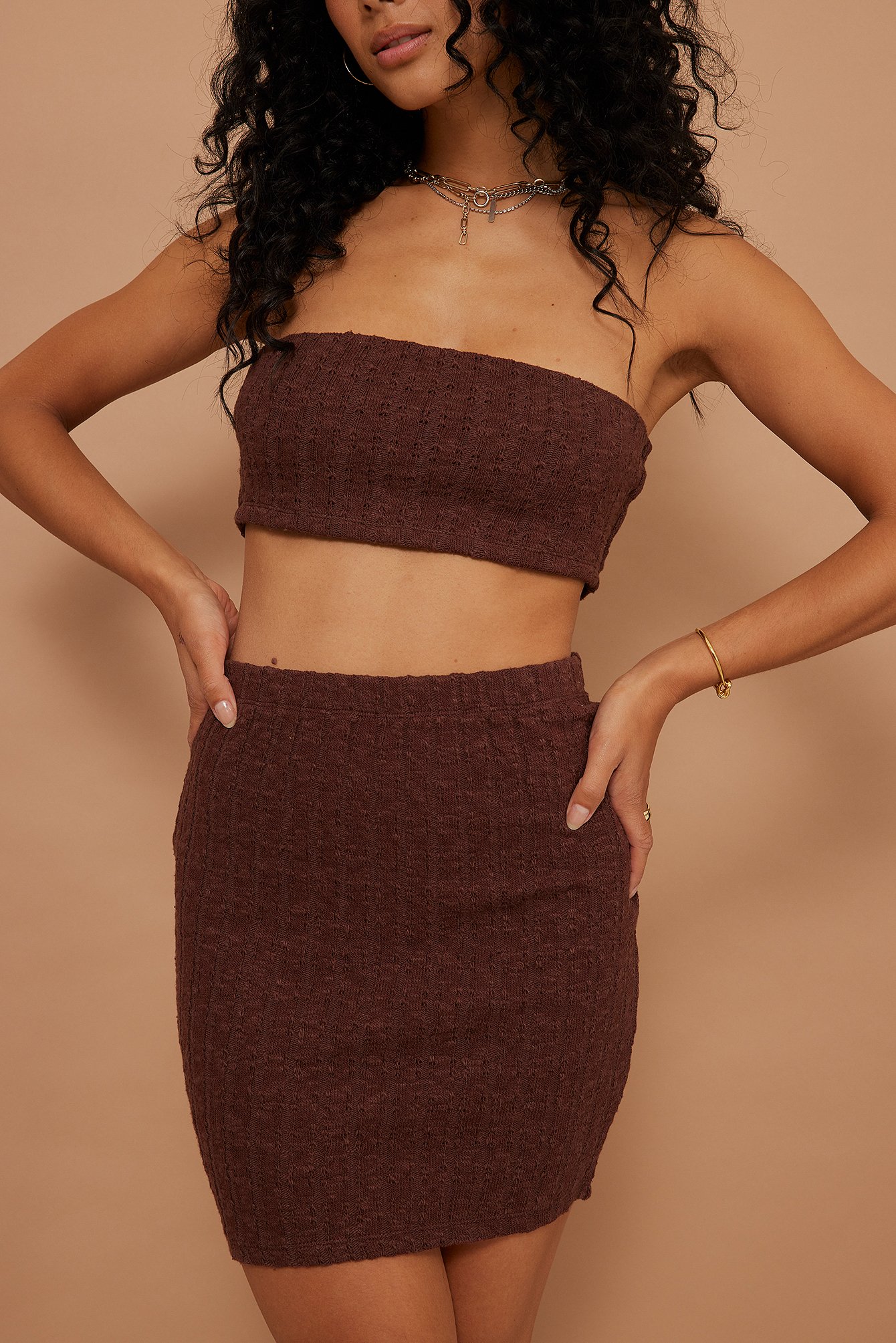 Brown Structure Mini Skirt