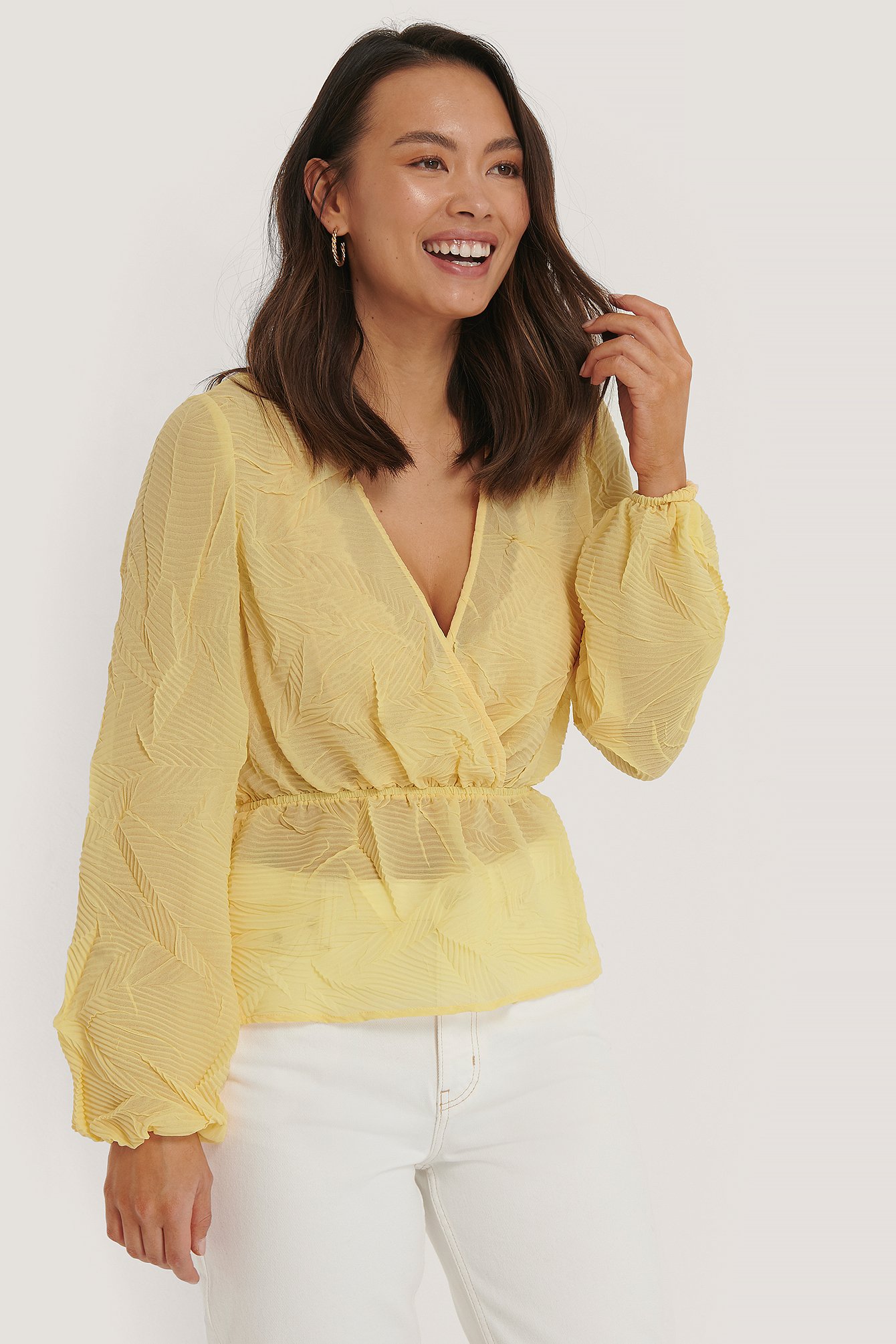Light Yellow Structure Shirred Blouse