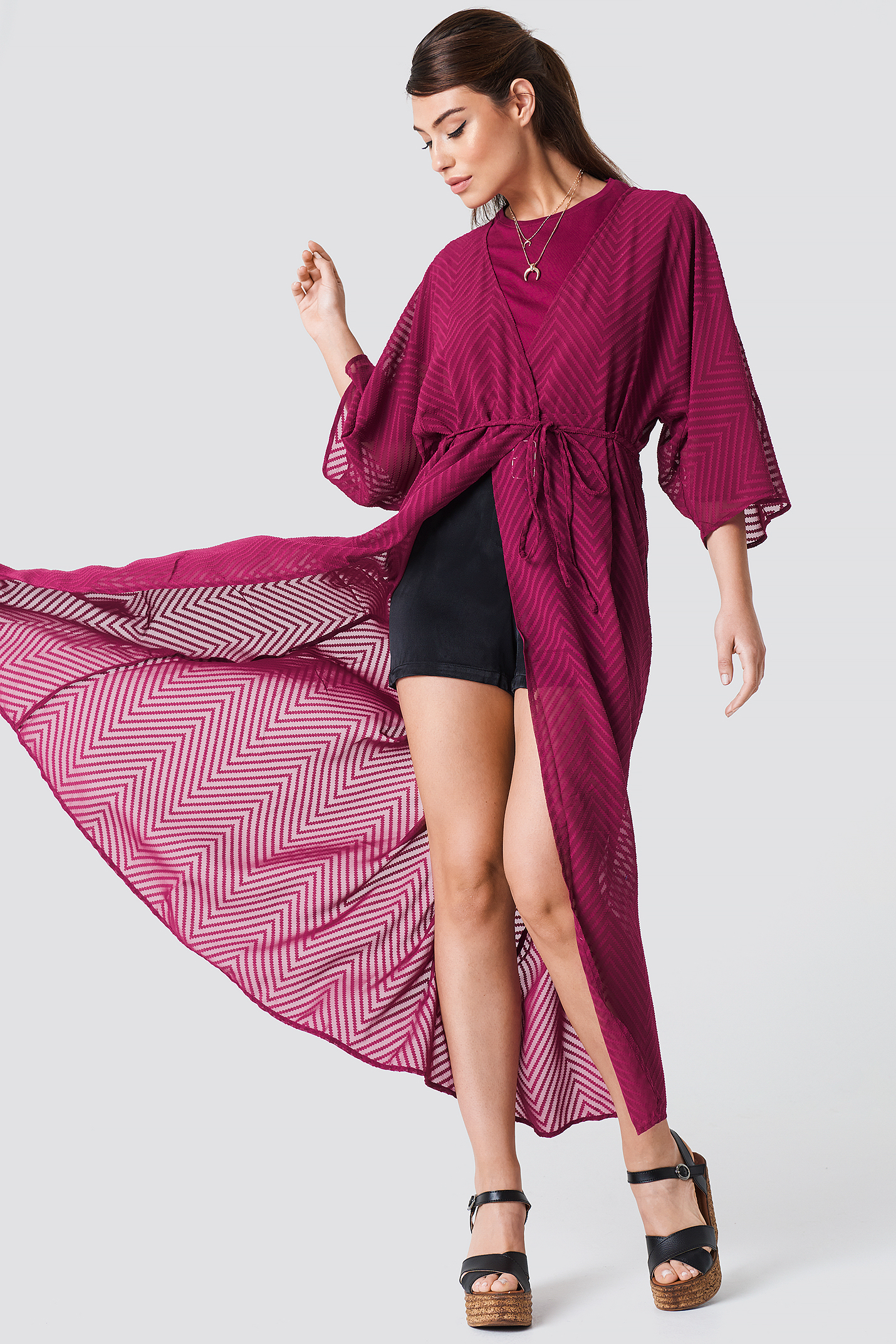 Structured Chiffon Coat Dress Burgundy