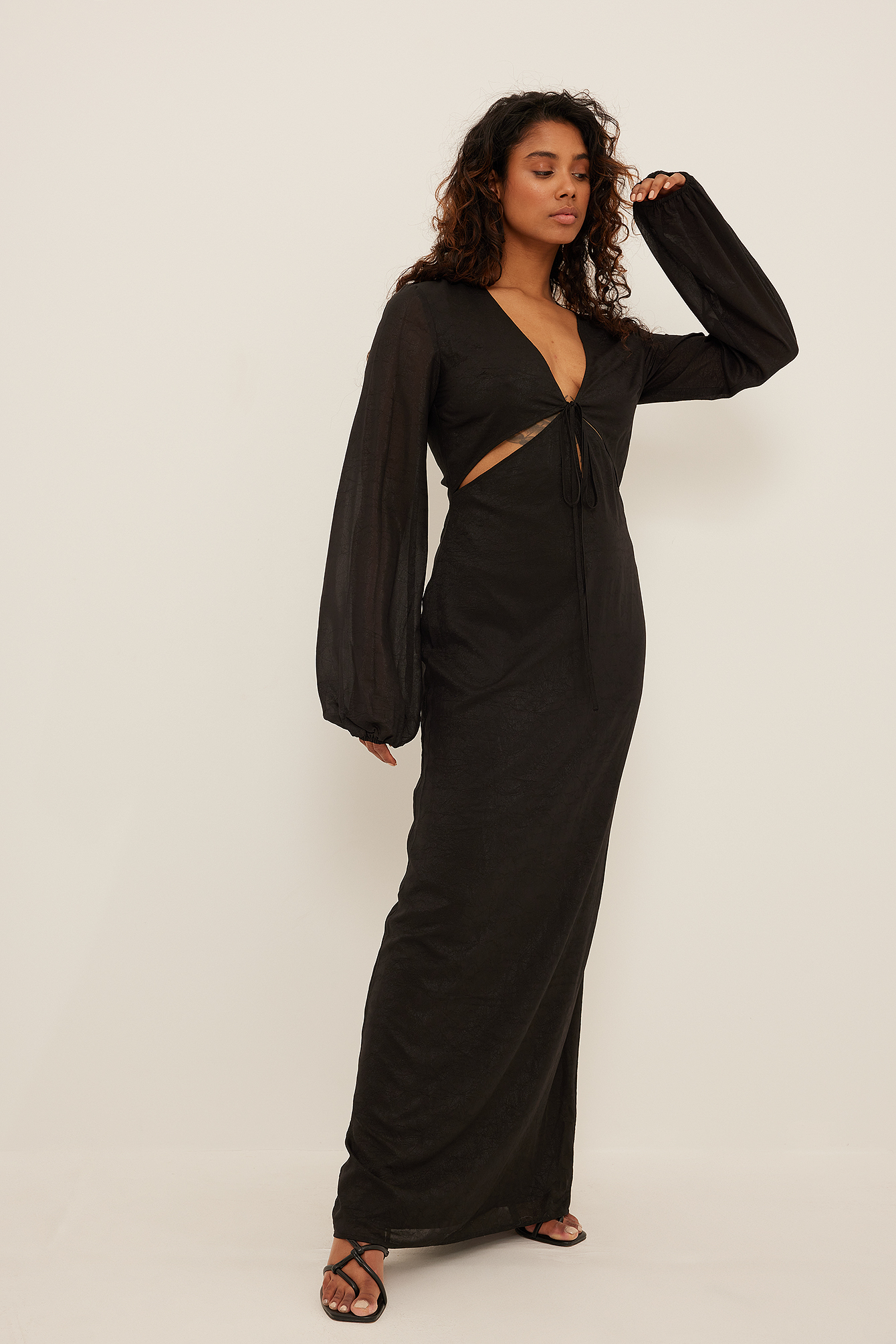 Structured Chiffon Maxi Dress Black 