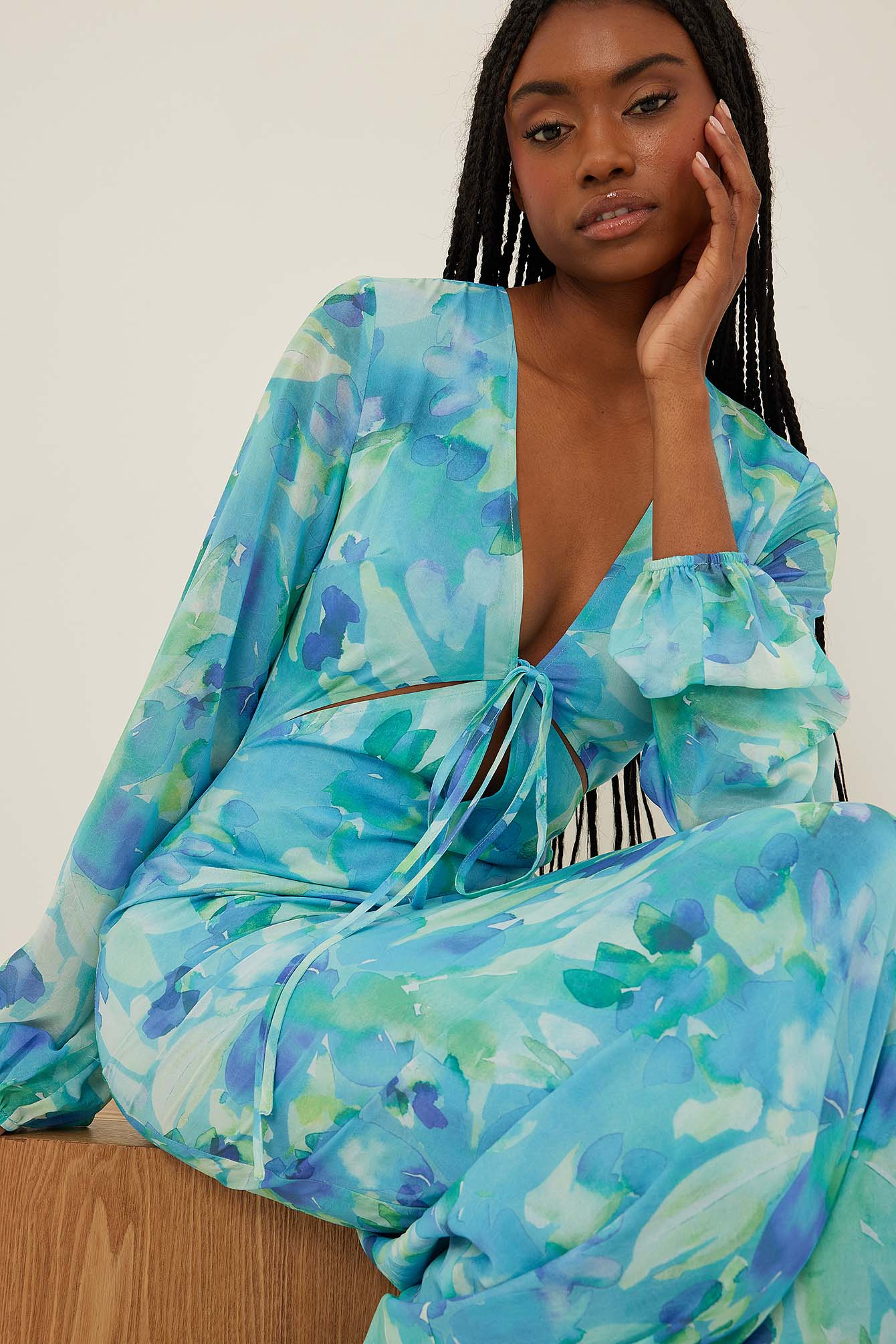 Abstract Floral Structured Chiffon Maxi Dress
